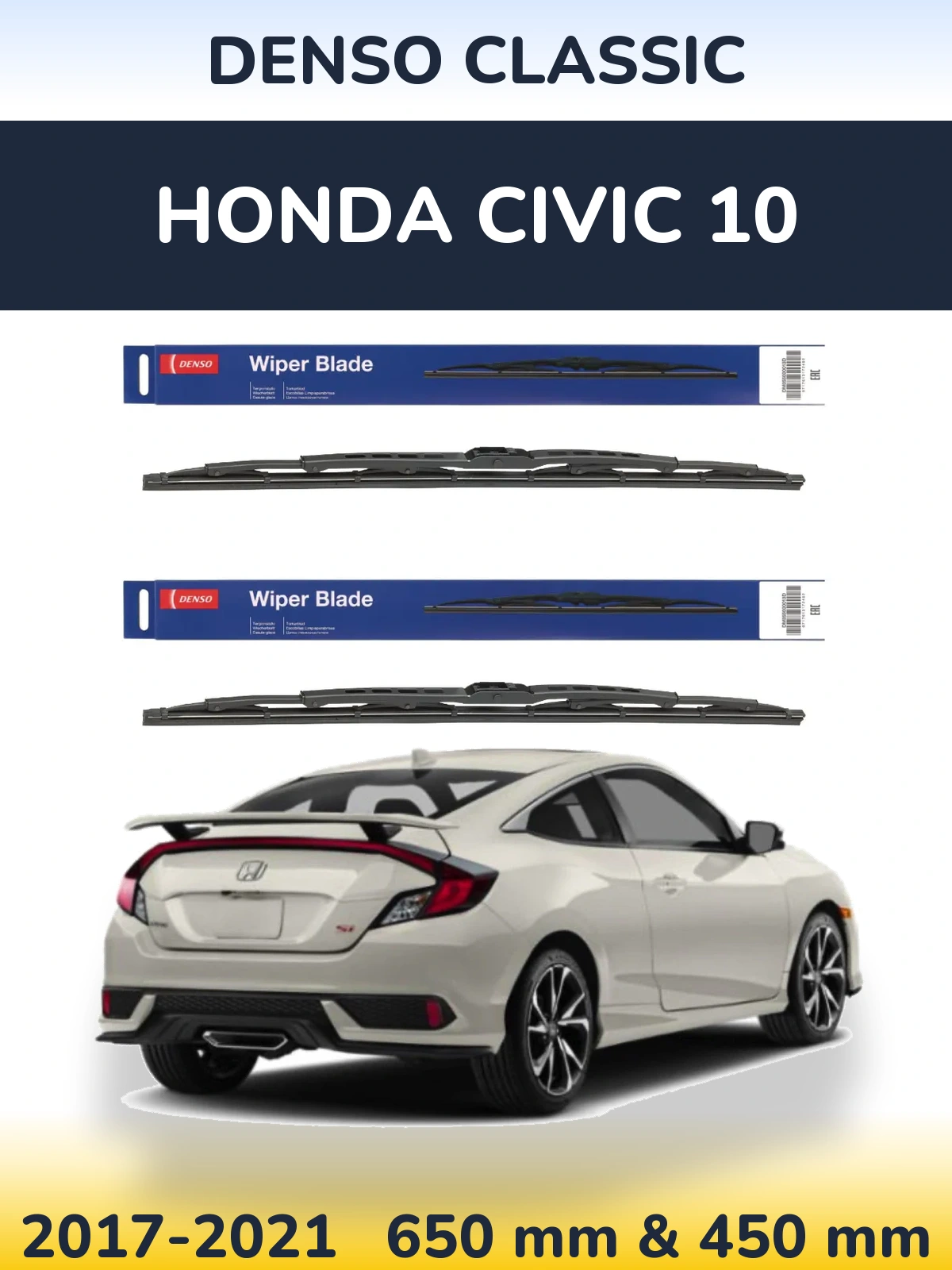 Komplet przednich wycieraczek Denso Classic 650 & 450 mm do Honda Civic 10 2017-2021
