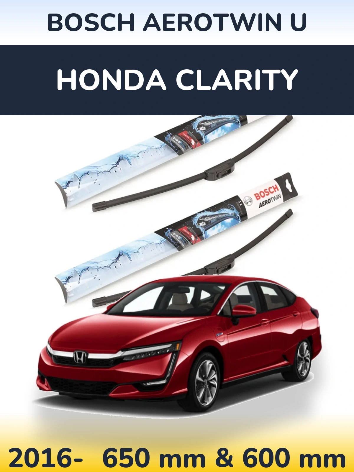 Комплект передних дворников BOSCH AeroTwin U 650 & 600 мм для Honda Clarity 2016-2026