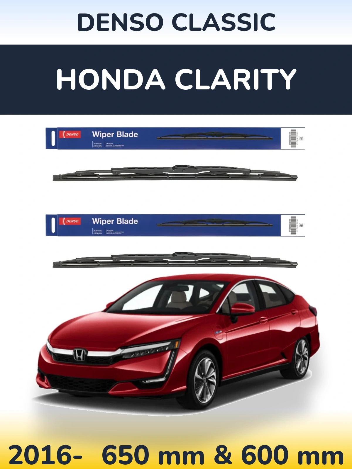 Комплект передних дворников Denso Classic 650 & 600 мм для Honda Clarity 2016-2026