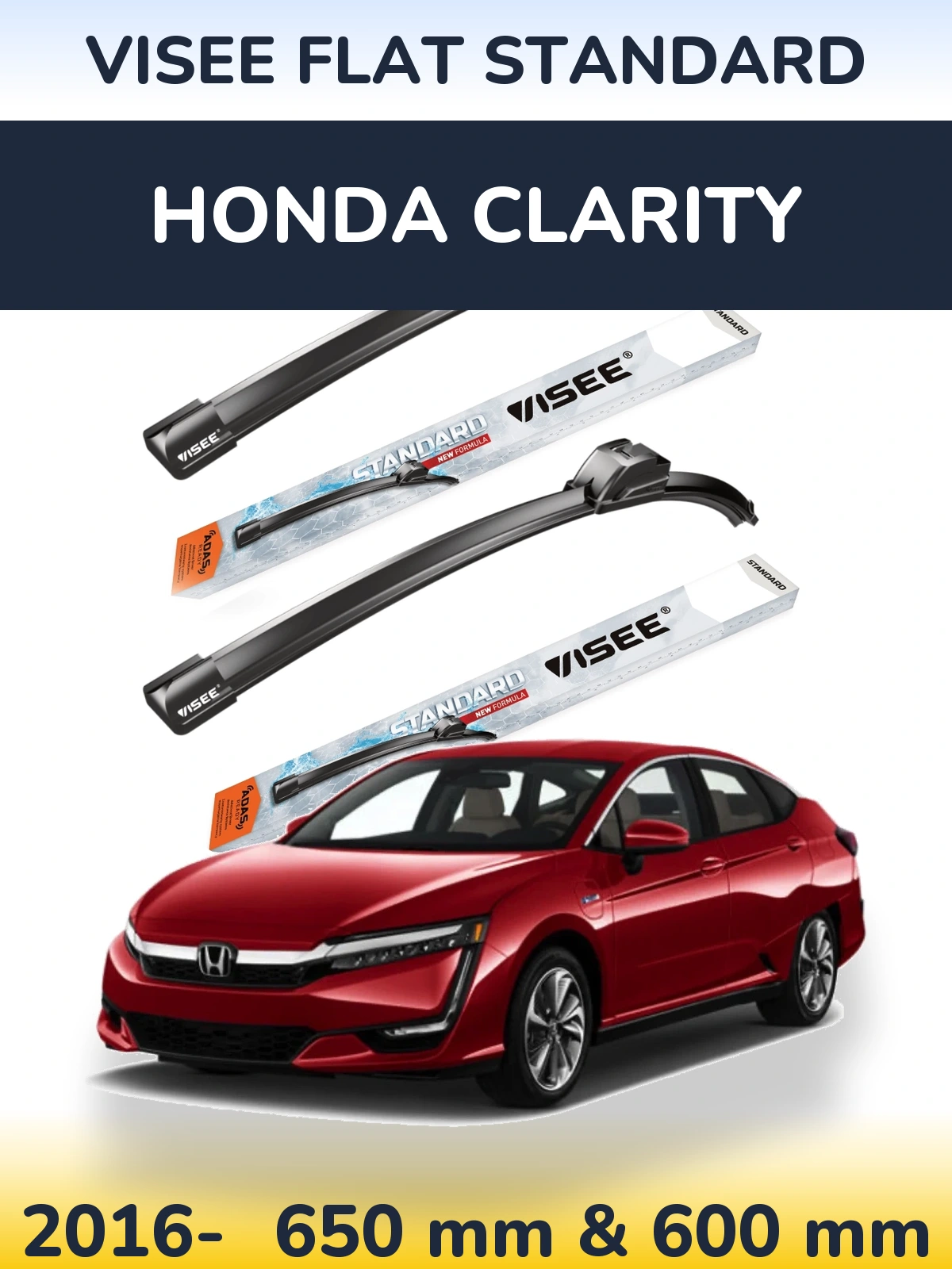 Комплект передних дворников VISEE FLAT STANDARD 650 & 600 мм для Honda Clarity 2016-2026