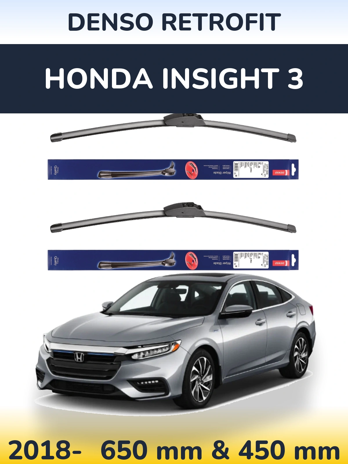 Komplet przednich wycieraczek Denso Retrofit 650 & 450 mm do Honda Insight 3 2018-2026
