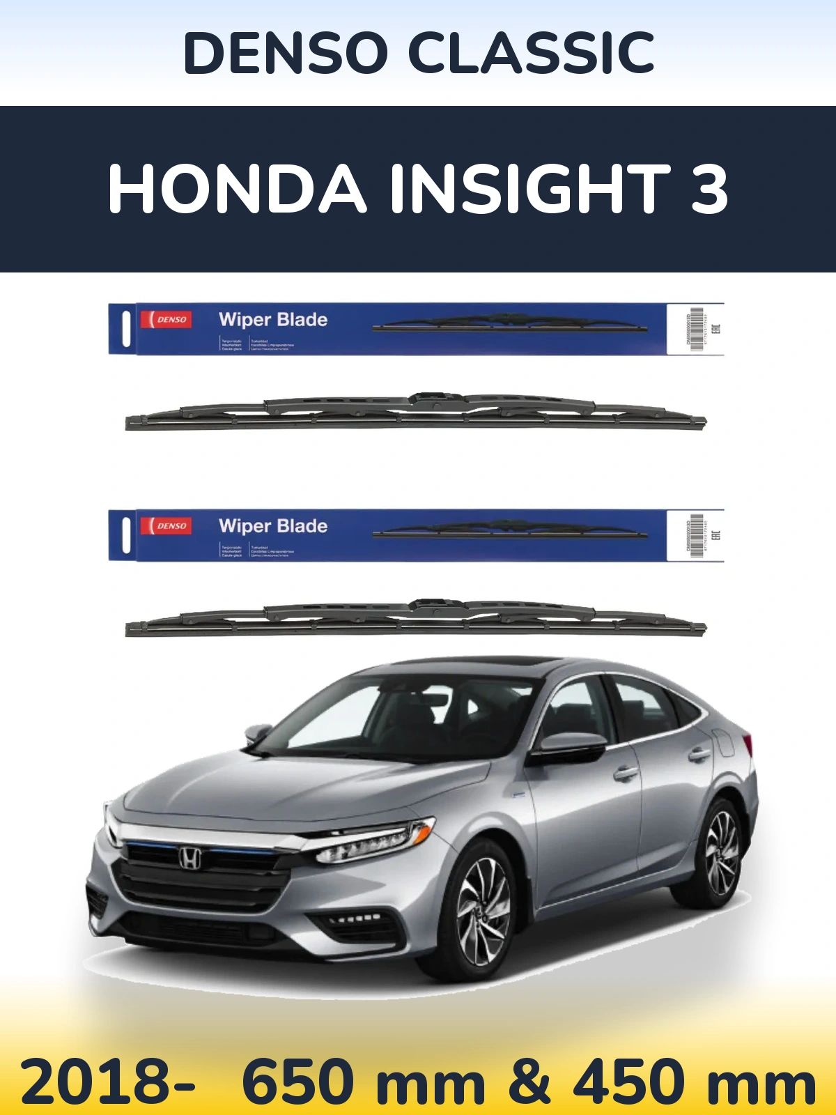 Front wiper blade set Denso Classic 650 & 450 mm for Honda Insight 3 2018-2026