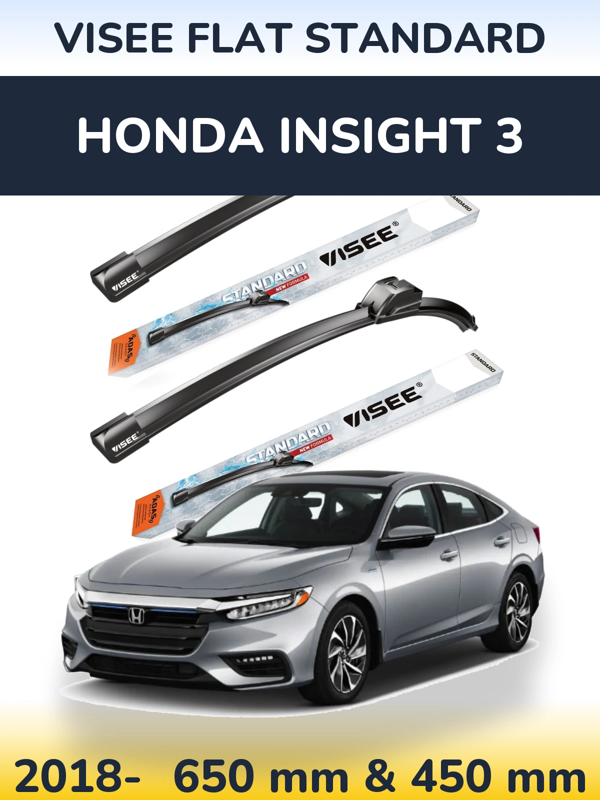 Komplet przednich wycieraczek VISEE FLAT STANDARD 650 & 450 mm do Honda Insight 3 2018-2026