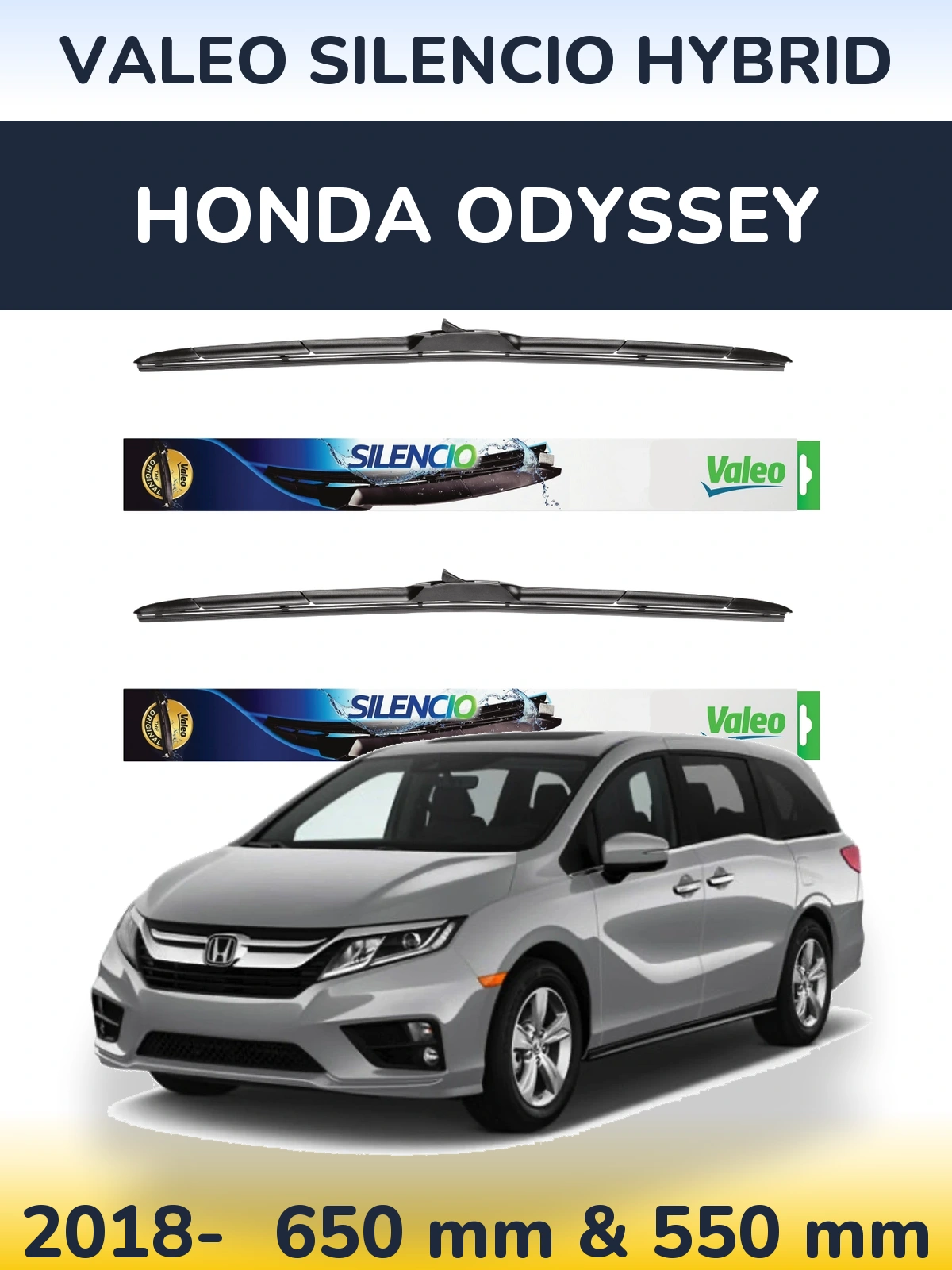 Комплект передних дворников Valeo Silencio Hybrid 650 & 550 мм для Honda Odyssey 2018-2026