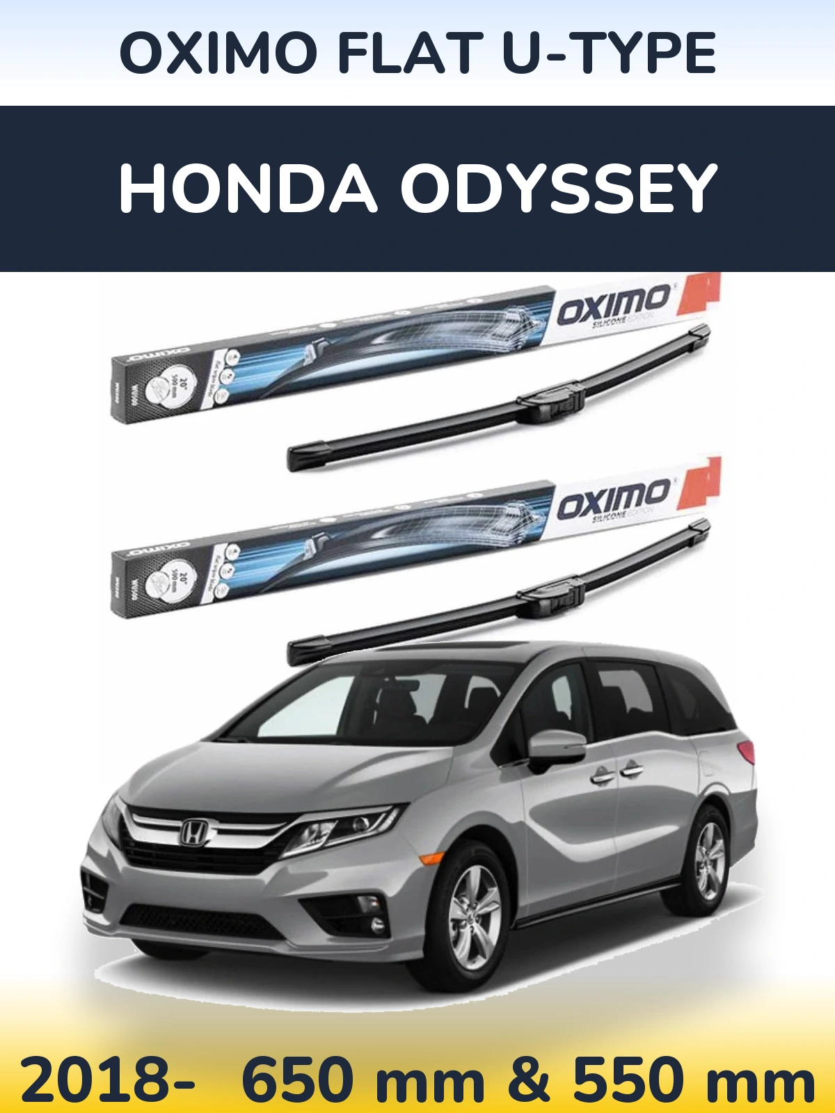 Front wiper blade set Oximo Flat U-type 650 & 550 mm for Honda Odyssey 2018-2026