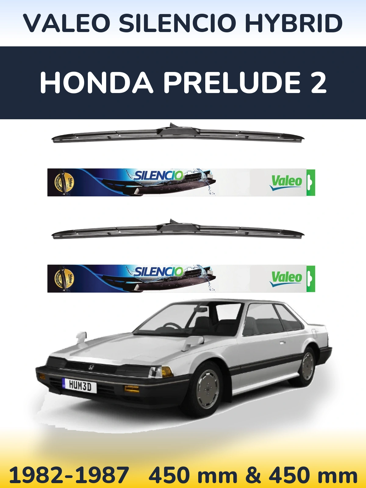 Komplet przednich wycieraczek Valeo Silencio Hybrid 450 & 450 mm do Honda Prelude 2 1982-1987