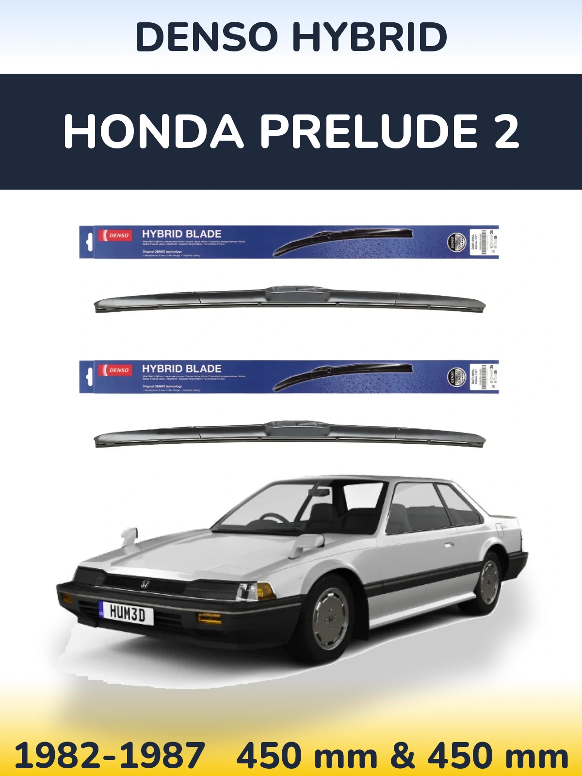 Komplet przednich wycieraczek Denso Hybrid 450 & 450 mm do Honda Prelude 2 1982-1987