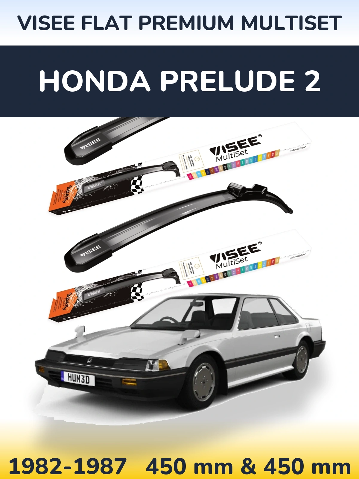 Комплект передних дворников VISEE FLAT PREMIUM MultiSet 450 & 450 мм для Honda Prelude 2 1982-1987