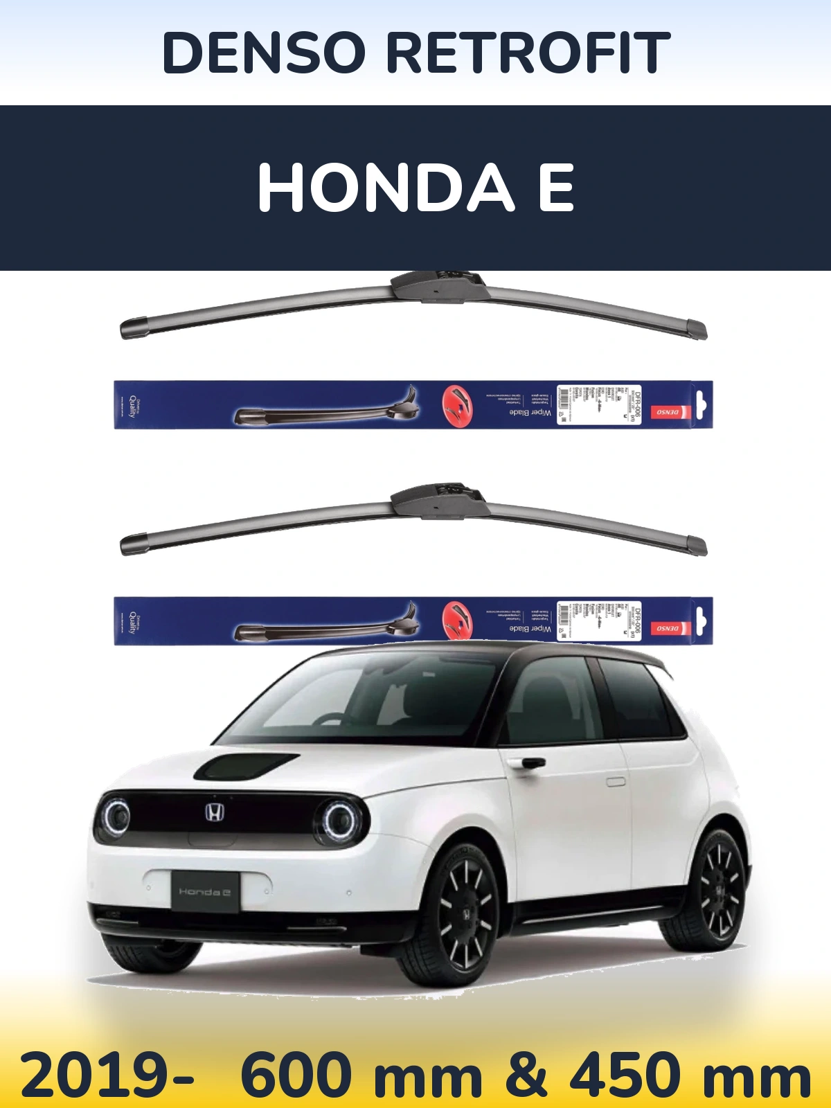 Komplet przednich wycieraczek Denso Retrofit 600 & 450 mm do Honda E 2019-2026