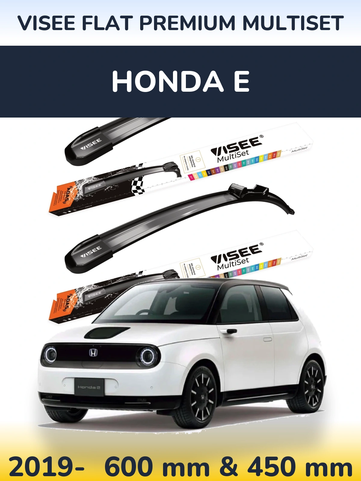 Komplet przednich wycieraczek VISEE FLAT PREMIUM MultiSet 600 & 450 mm do Honda E 2019-2026
