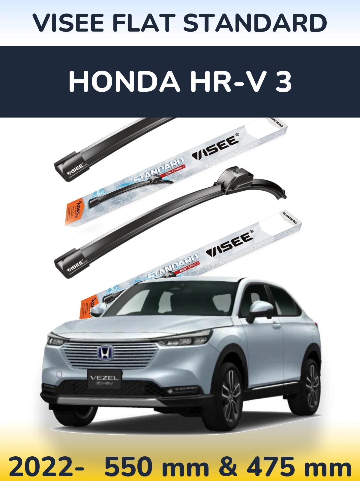 Komplet przednich wycieraczek VISEE FLAT STANDARD 550 & 475 mm do Honda HR-V 3 2022-2026