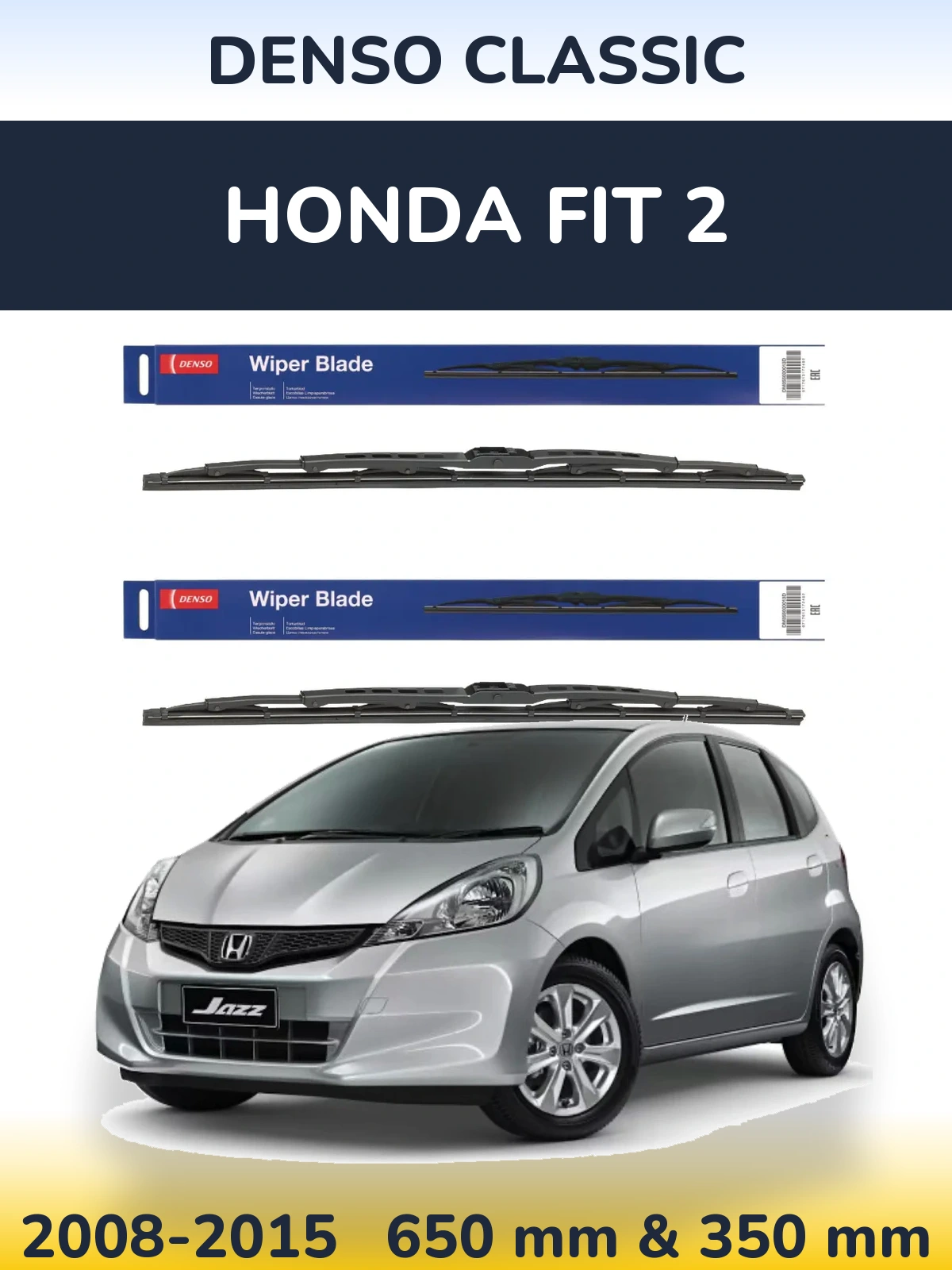 Front wiper blade set Denso Classic 650 & 350 mm for Honda Fit 2 2008-2015