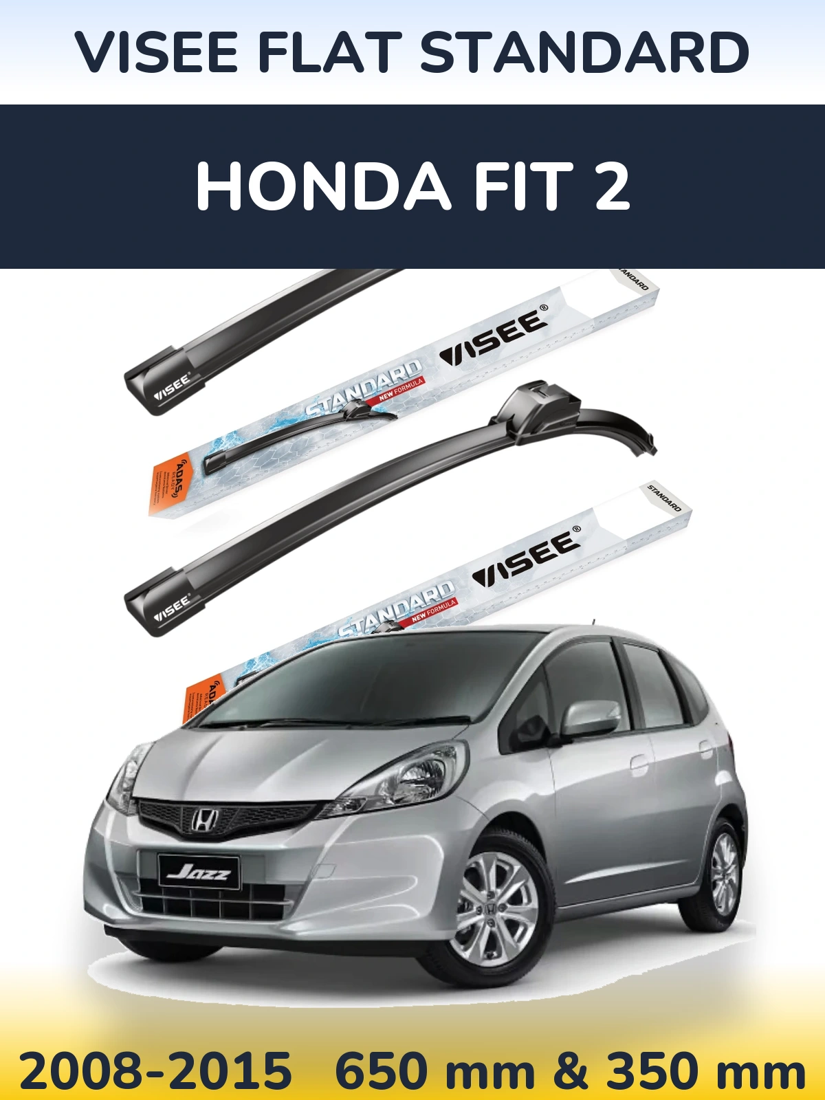 Комплект передних дворников VISEE FLAT STANDARD 650 & 350 мм для Honda Fit 2 2008-2015