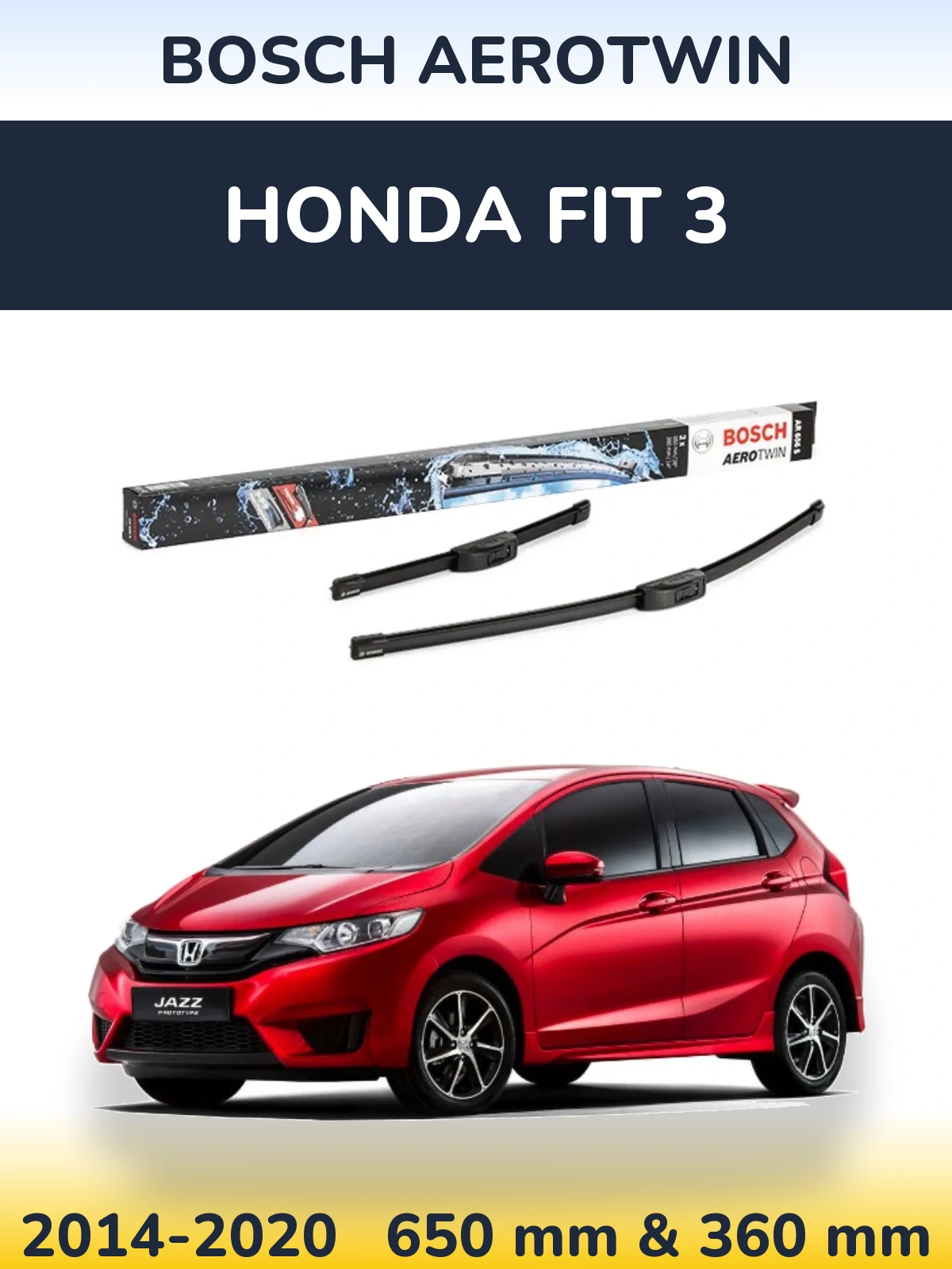 Комплект передних дворников BOSCH AeroTwin 650 & 360 мм для Honda Fit 3 2014-2020