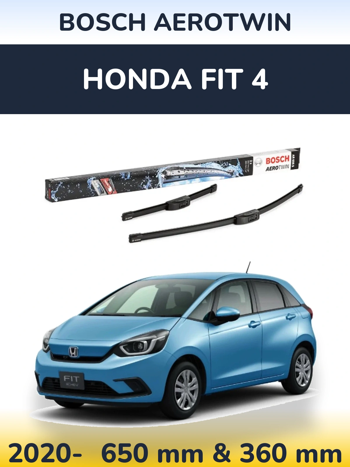 Komplet przednich wycieraczek BOSCH AeroTwin 650 & 360 mm do Honda Fit 4 2020-2026