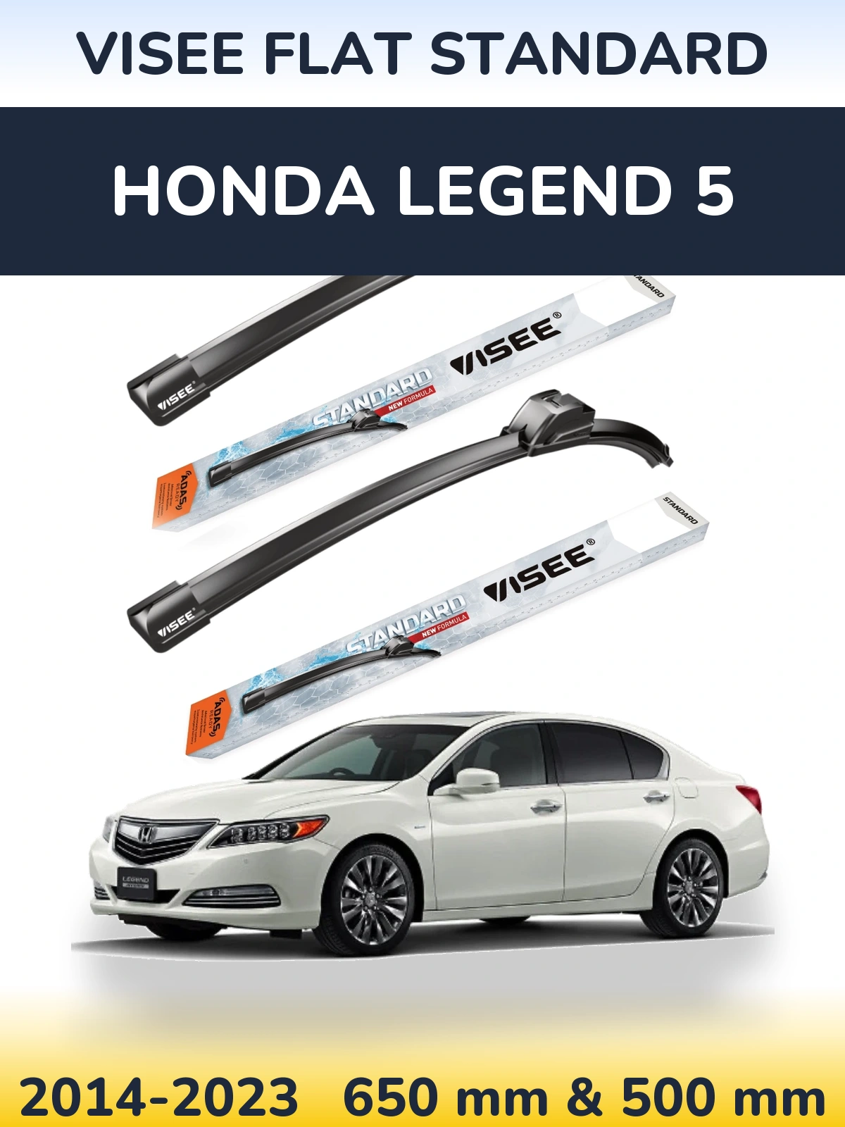 Komplet przednich wycieraczek VISEE FLAT STANDARD 650 & 500 mm do Honda Legend 5 2014-2023