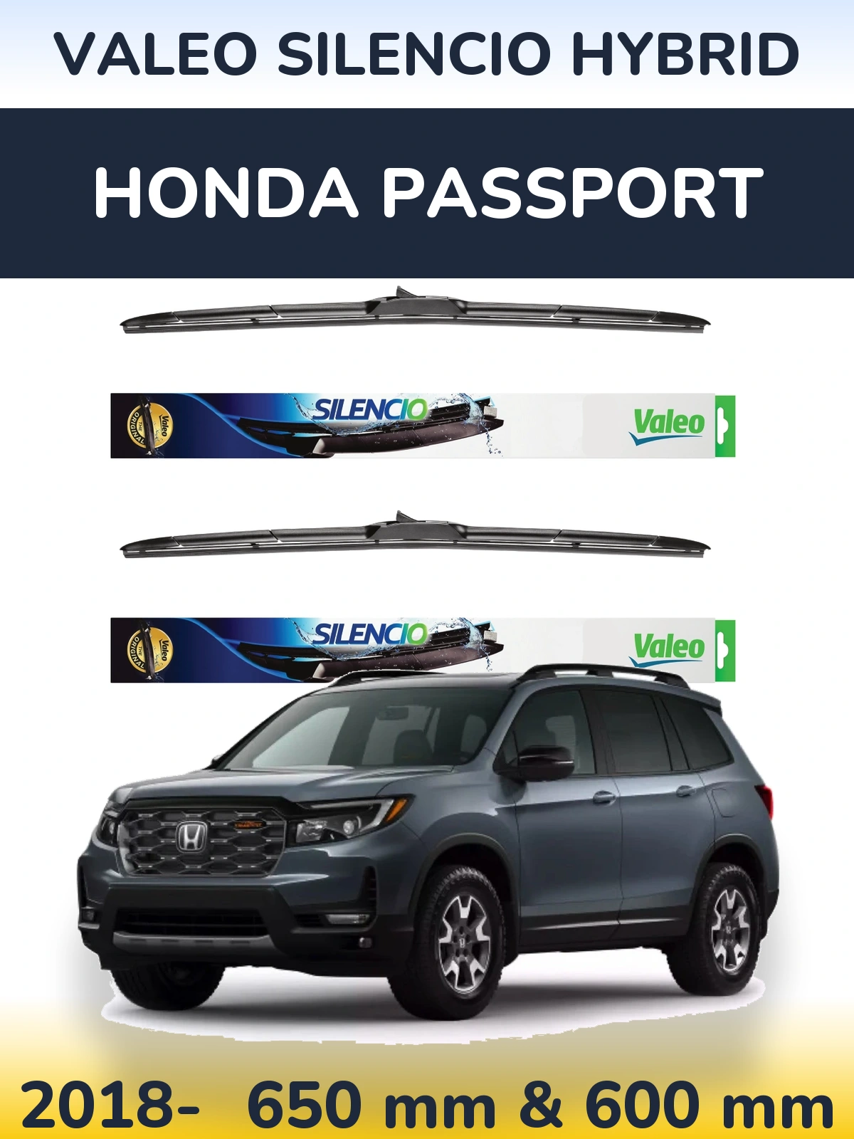 Комплект передних дворников Valeo Silencio Hybrid 650 & 600 мм для Honda Passport 2018-2026