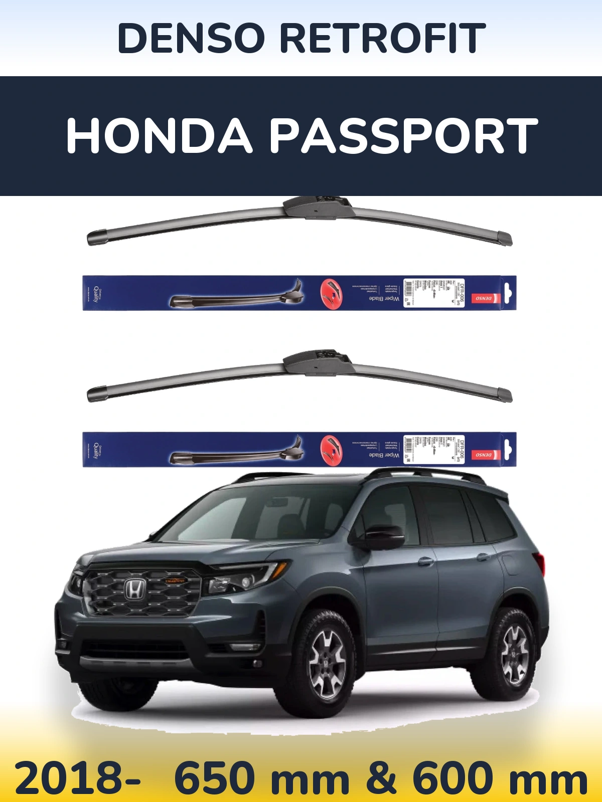 Комплект передних дворников Denso Retrofit 650 & 600 мм для Honda Passport 2018-2026