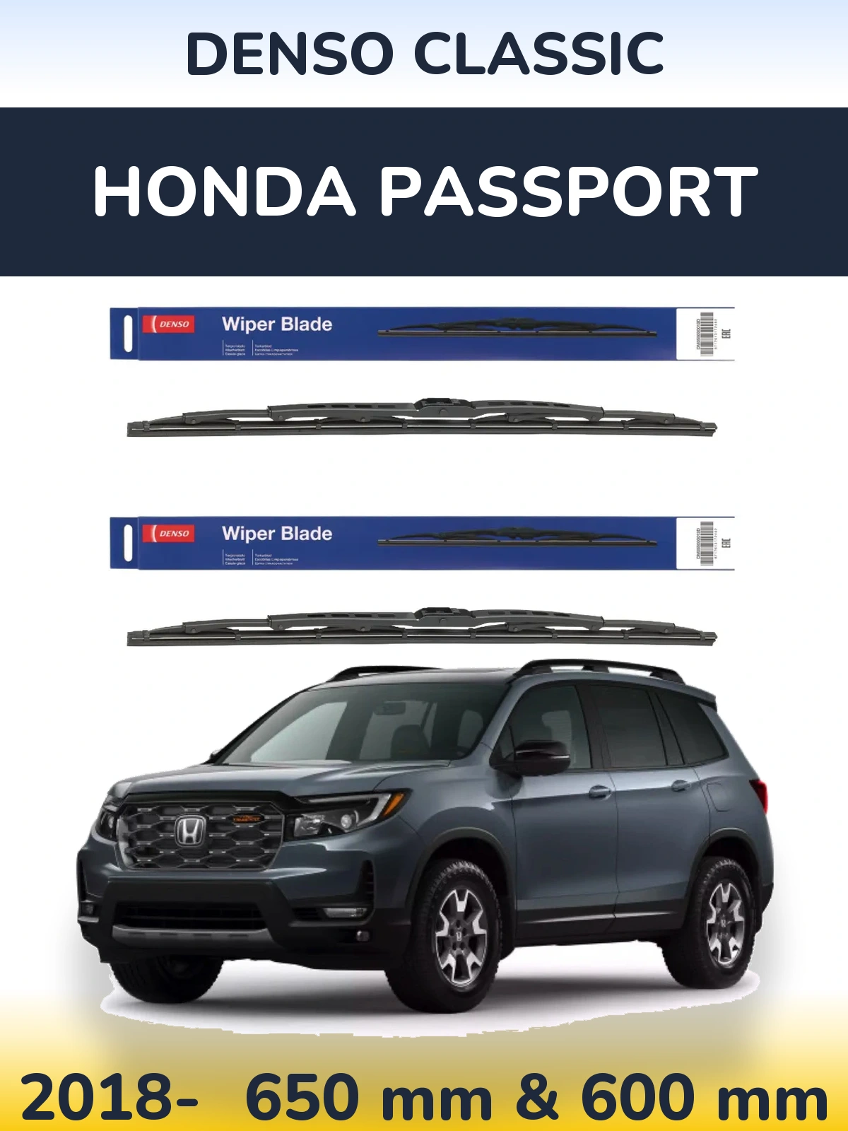 Комплект передних дворников Denso Classic 650 & 600 мм для Honda Passport 2018-2026