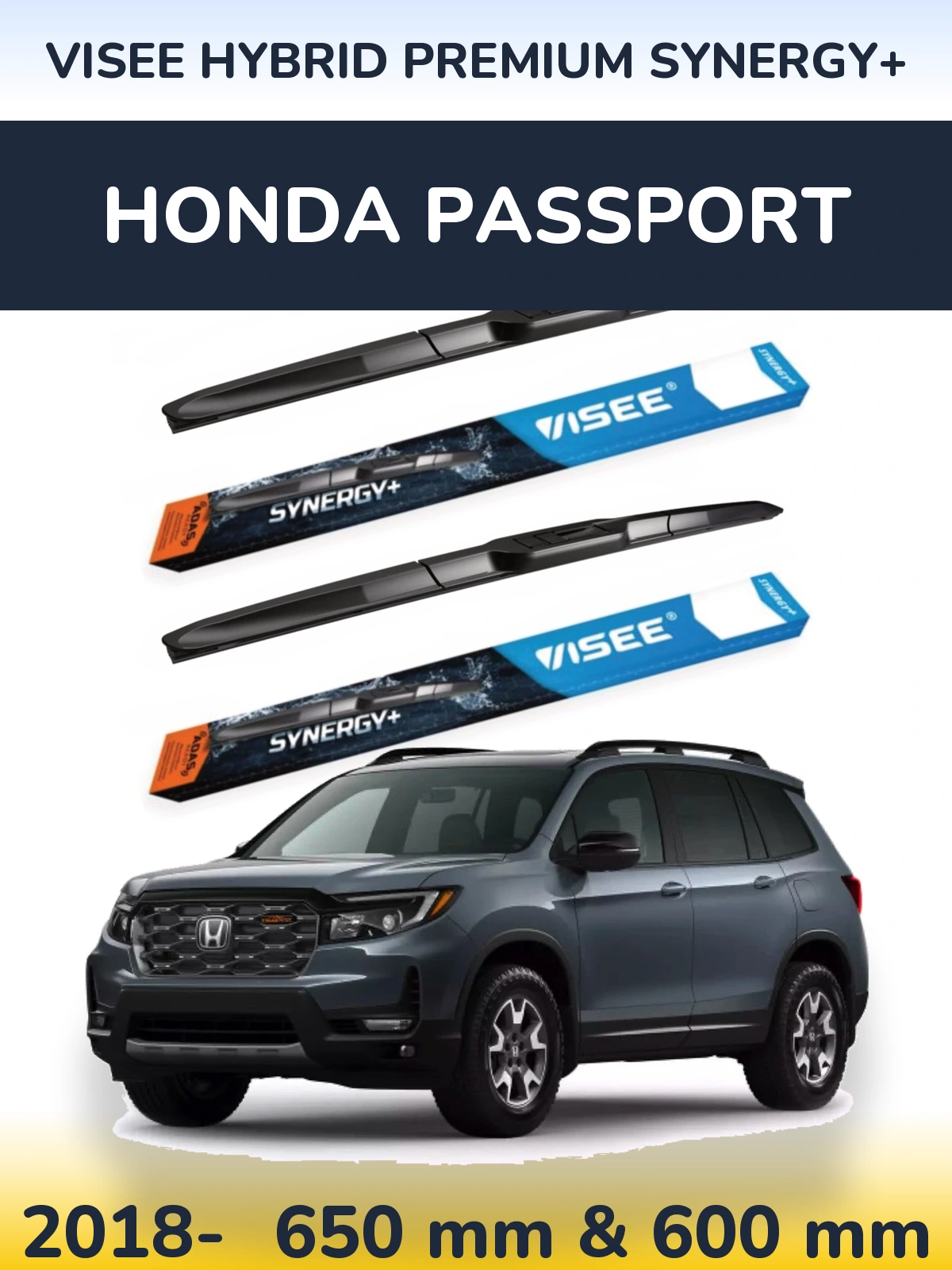 Komplet przednich wycieraczek VISEE HYBRID PREMIUM SYNERGY+ 650 & 600 mm do Honda Passport 2018-2026