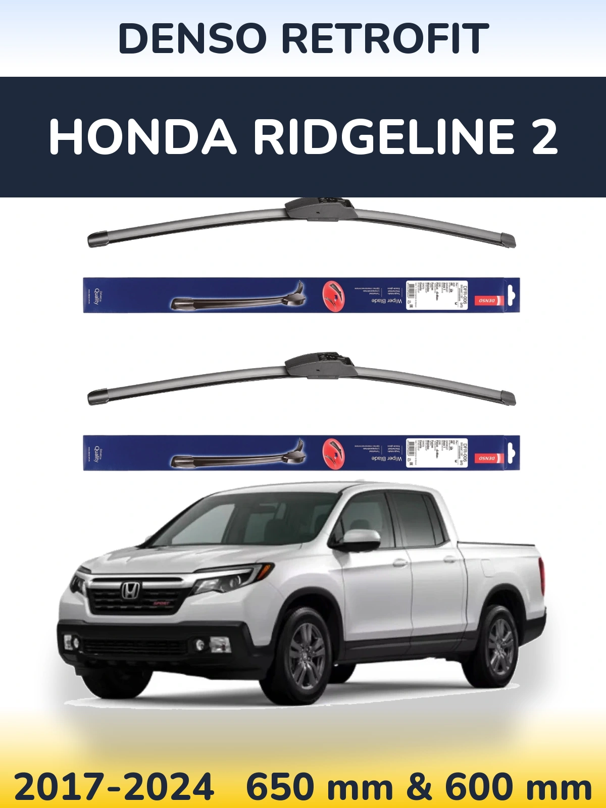 Komplet przednich wycieraczek Denso Retrofit 650 & 600 mm do Honda Ridgeline 2 2017-2024
