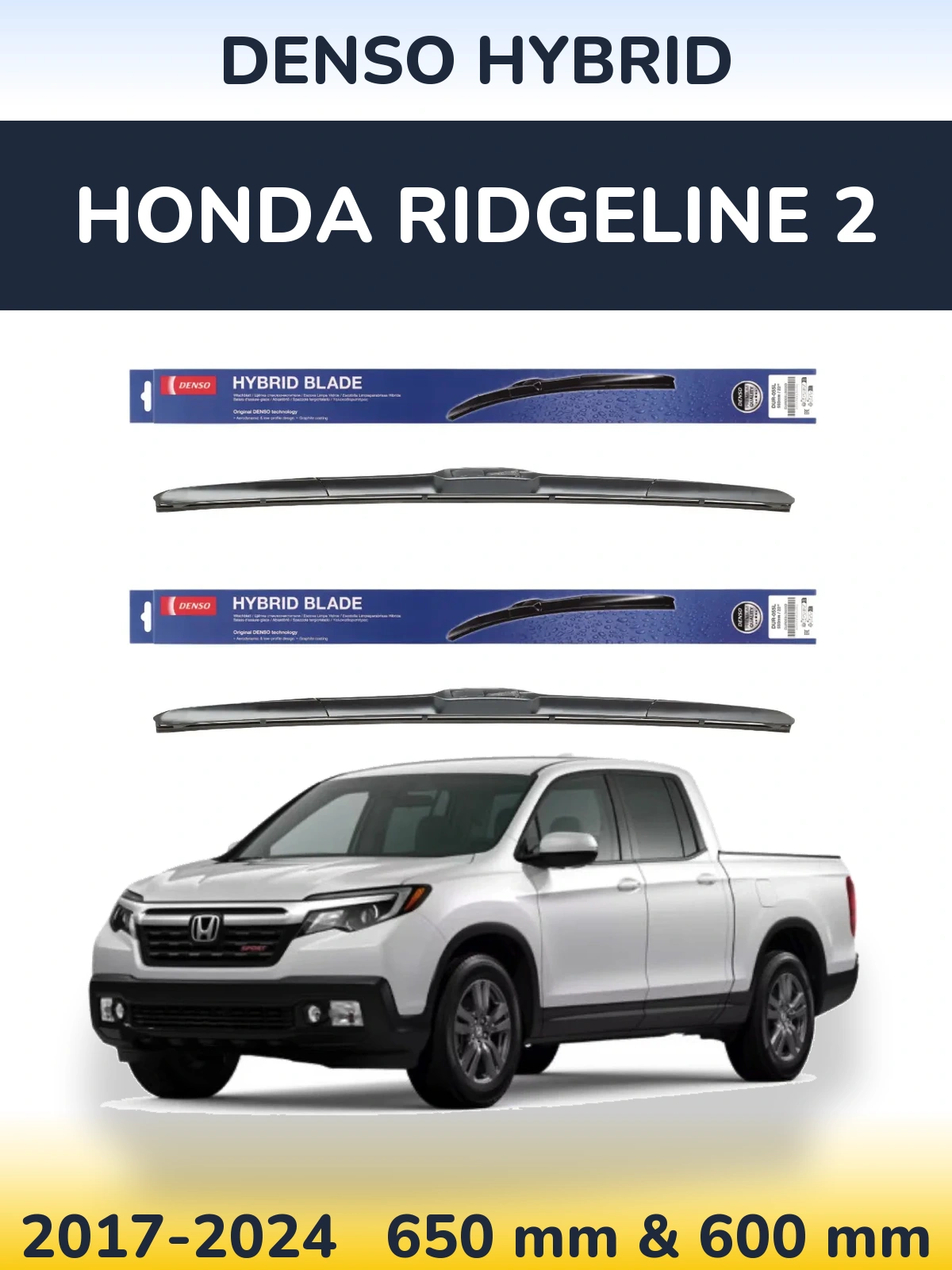 Komplet przednich wycieraczek Denso Hybrid 650 & 600 mm do Honda Ridgeline 2 2017-2024
