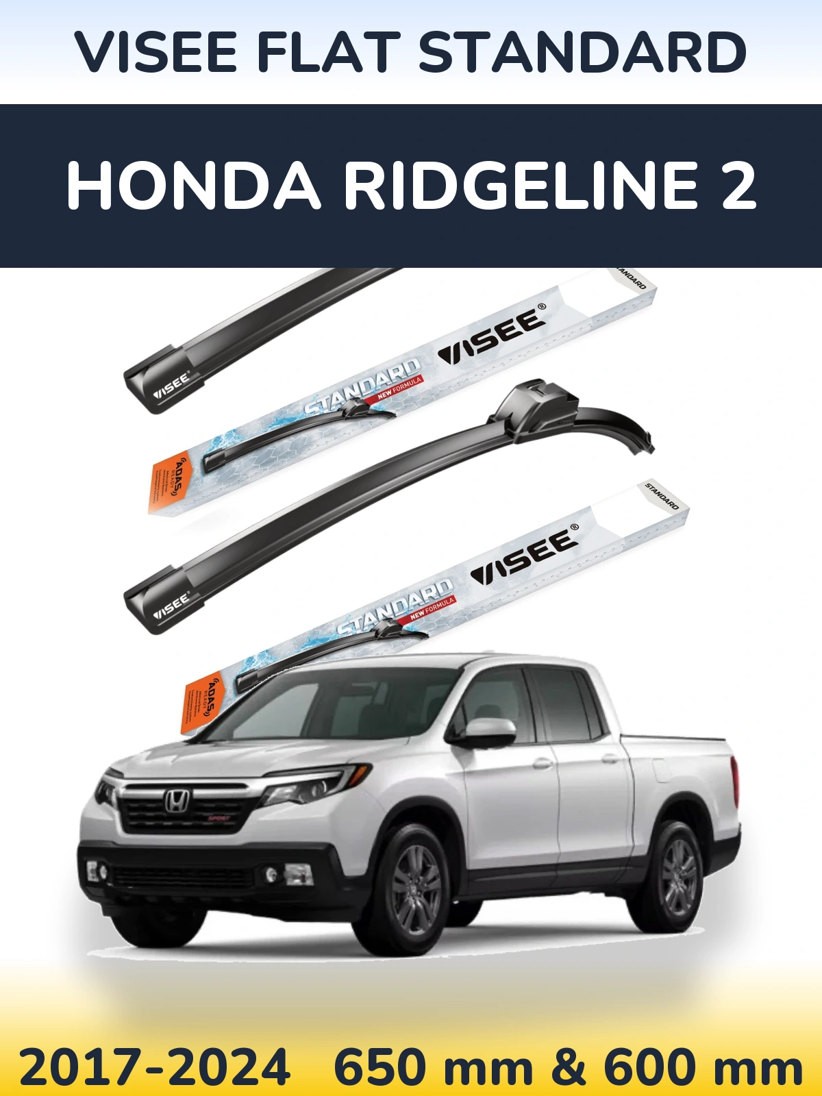 Комплект передних дворников VISEE FLAT STANDARD 650 & 600 мм для Honda Ridgeline 2 2017-2024