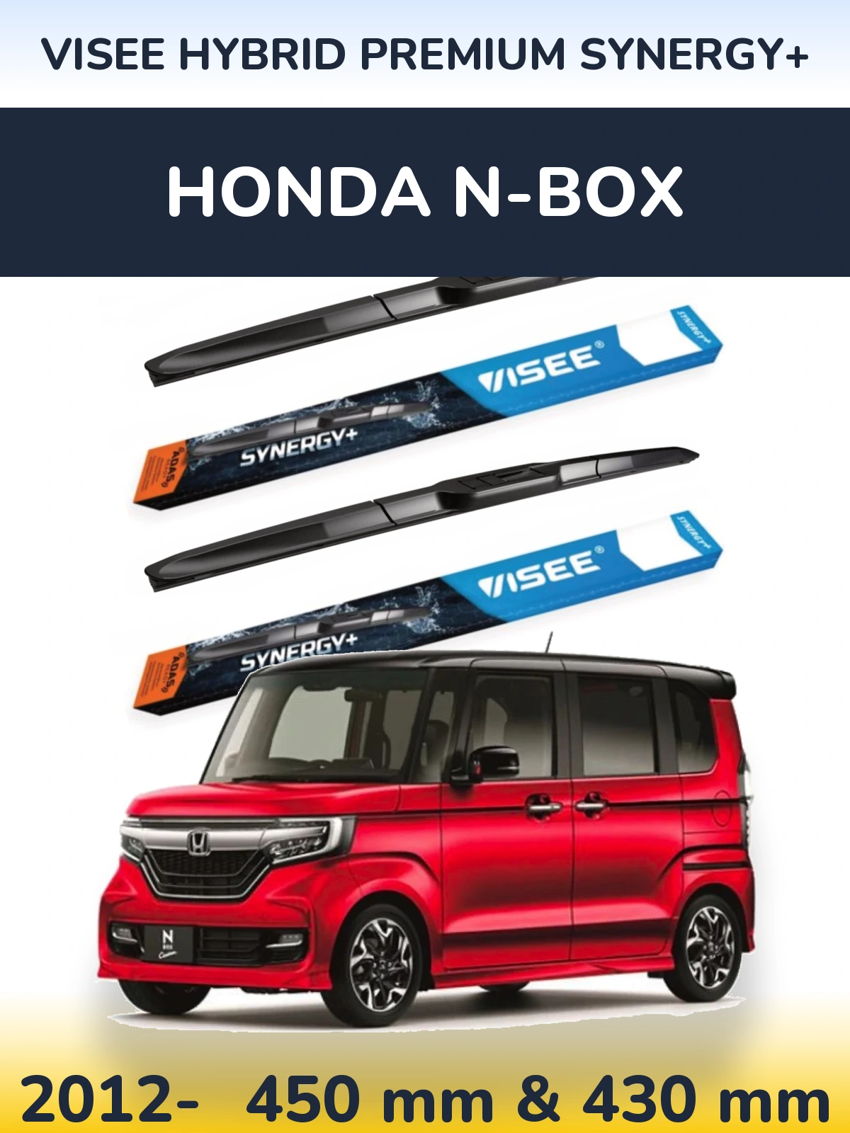 Komplet przednich wycieraczek VISEE HYBRID PREMIUM SYNERGY+ 450 & 430 mm do Honda N-box 2012-2026