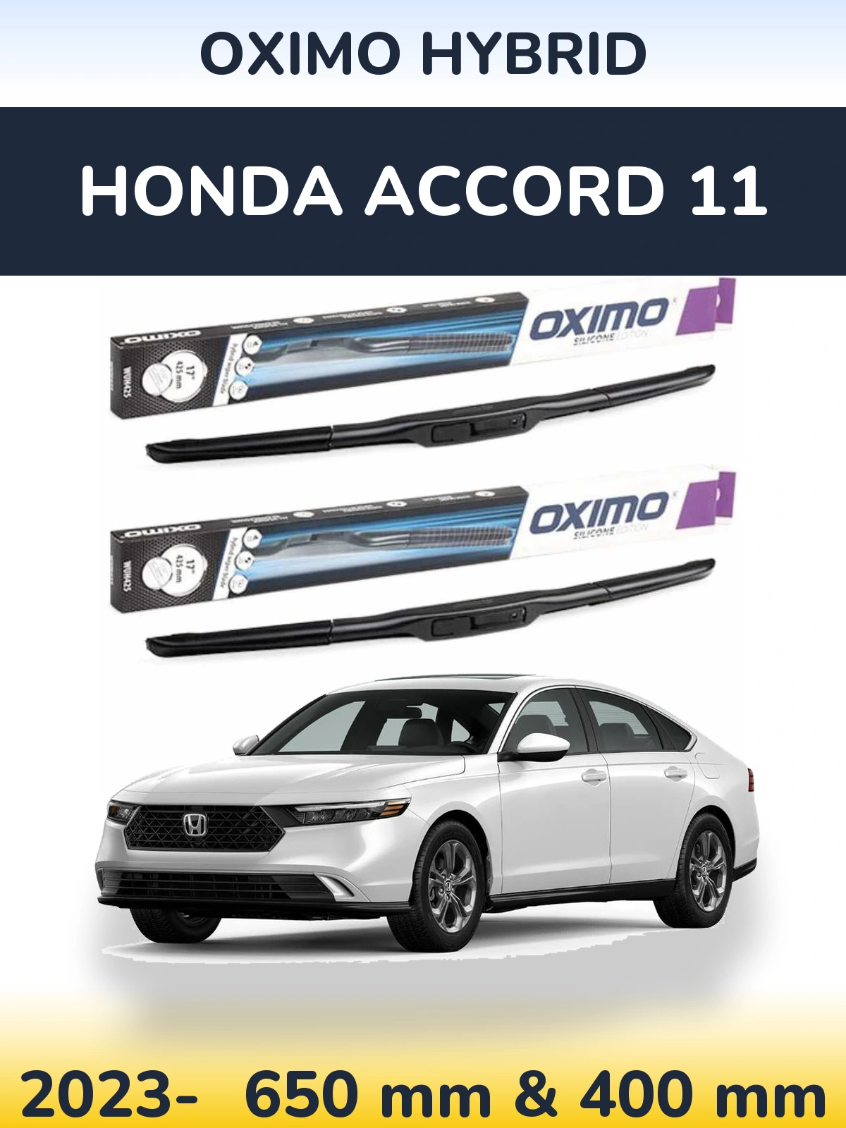 Комплект передних дворников Oximo Hybrid 650 & 400 мм для Honda Accord 11 2023-2026