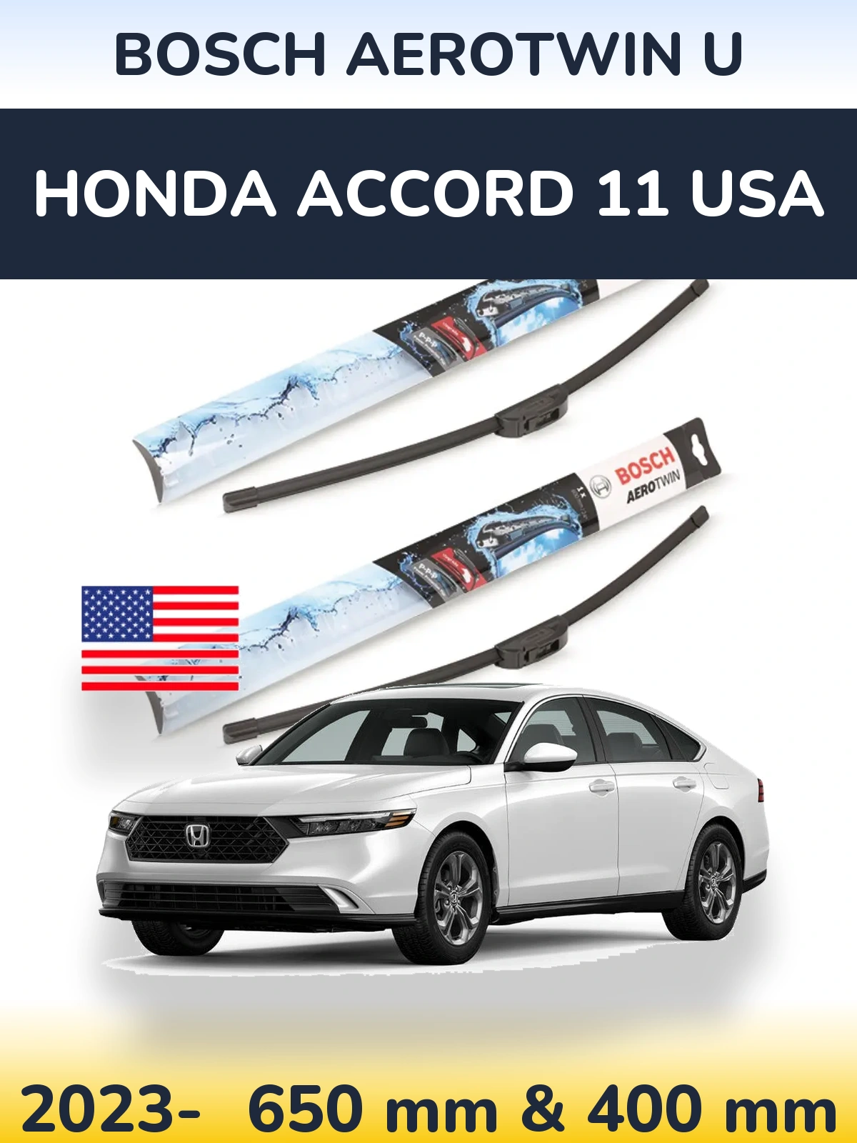 Komplet przednich wycieraczek BOSCH AeroTwin U 650 & 400 mm do Honda Accord 11 USA 2023-2026
