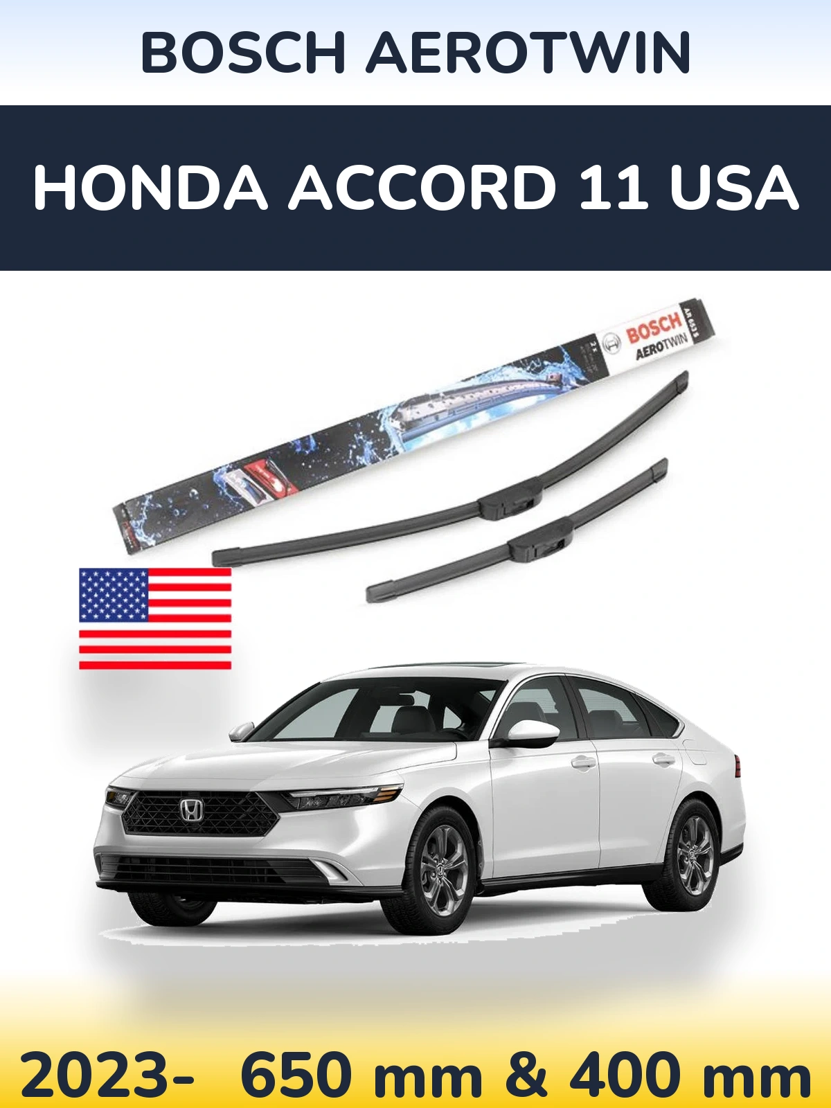 Комплект передних дворников BOSCH AeroTwin 650 & 400 мм для Honda Accord 11 USA 2023-2026