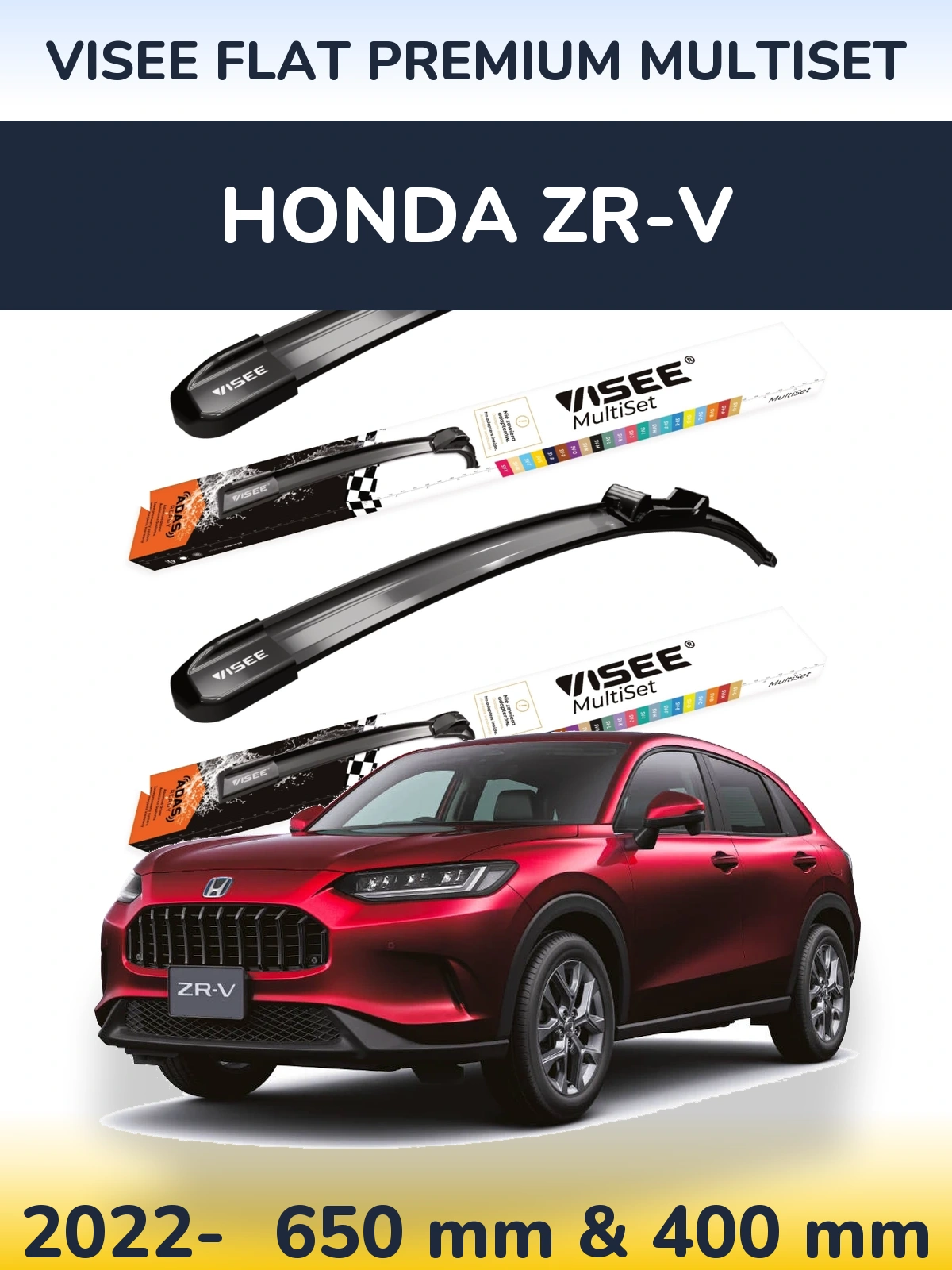 Комплект передних дворников VISEE FLAT PREMIUM MultiSet 650 & 400 мм для Honda ZR-V 2022-2026