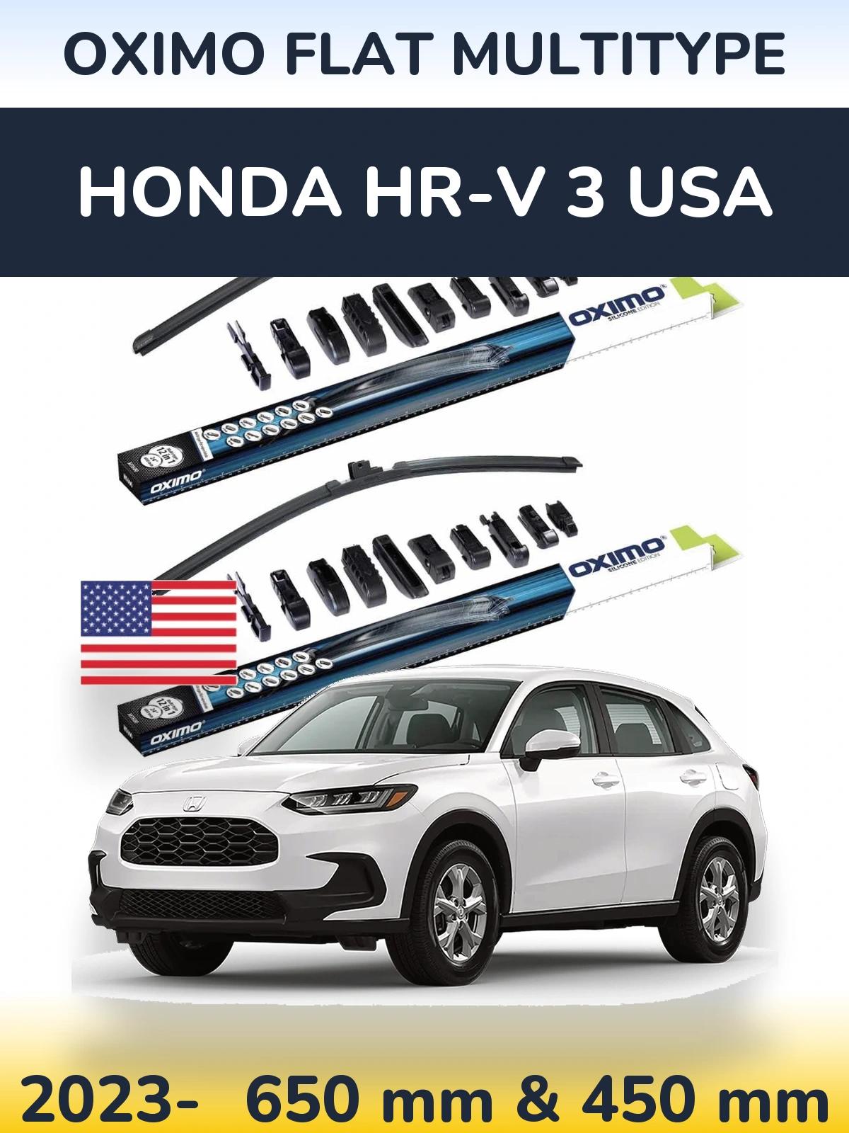 Komplet przednich wycieraczek Oximo Flat MultiType 650 & 450 mm do Honda HR-V 3 USA 2023-2026