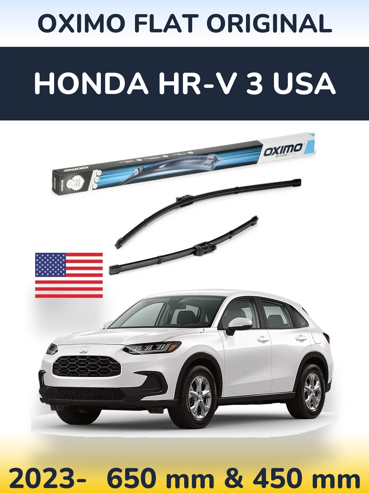 Комплект передних дворников Oximo Flat Original 650 & 450 мм для Honda HR-V 3 USA 2023-2026