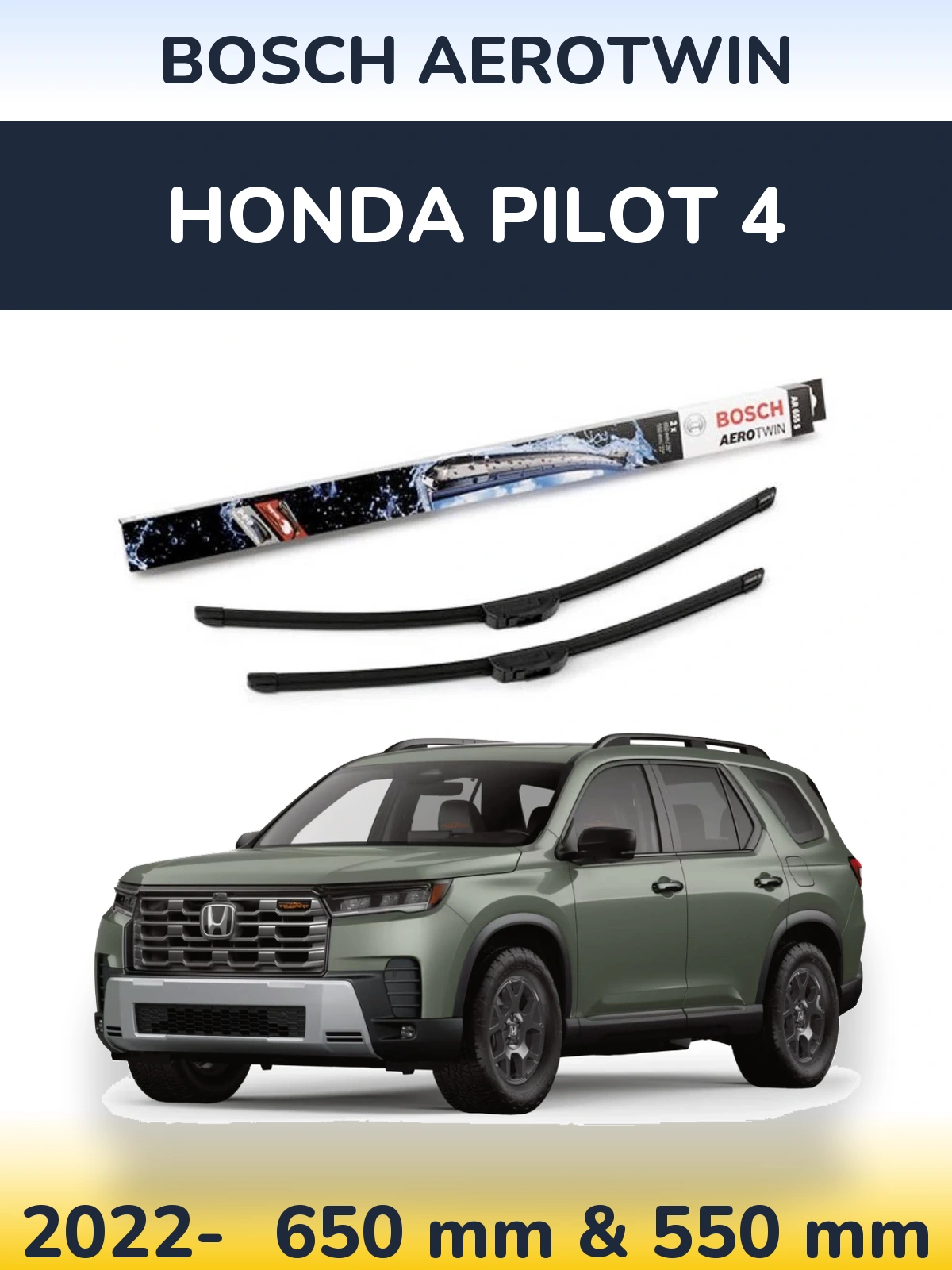 Komplet przednich wycieraczek BOSCH AeroTwin 650 & 550 mm do Honda Pilot 4 2022-2026