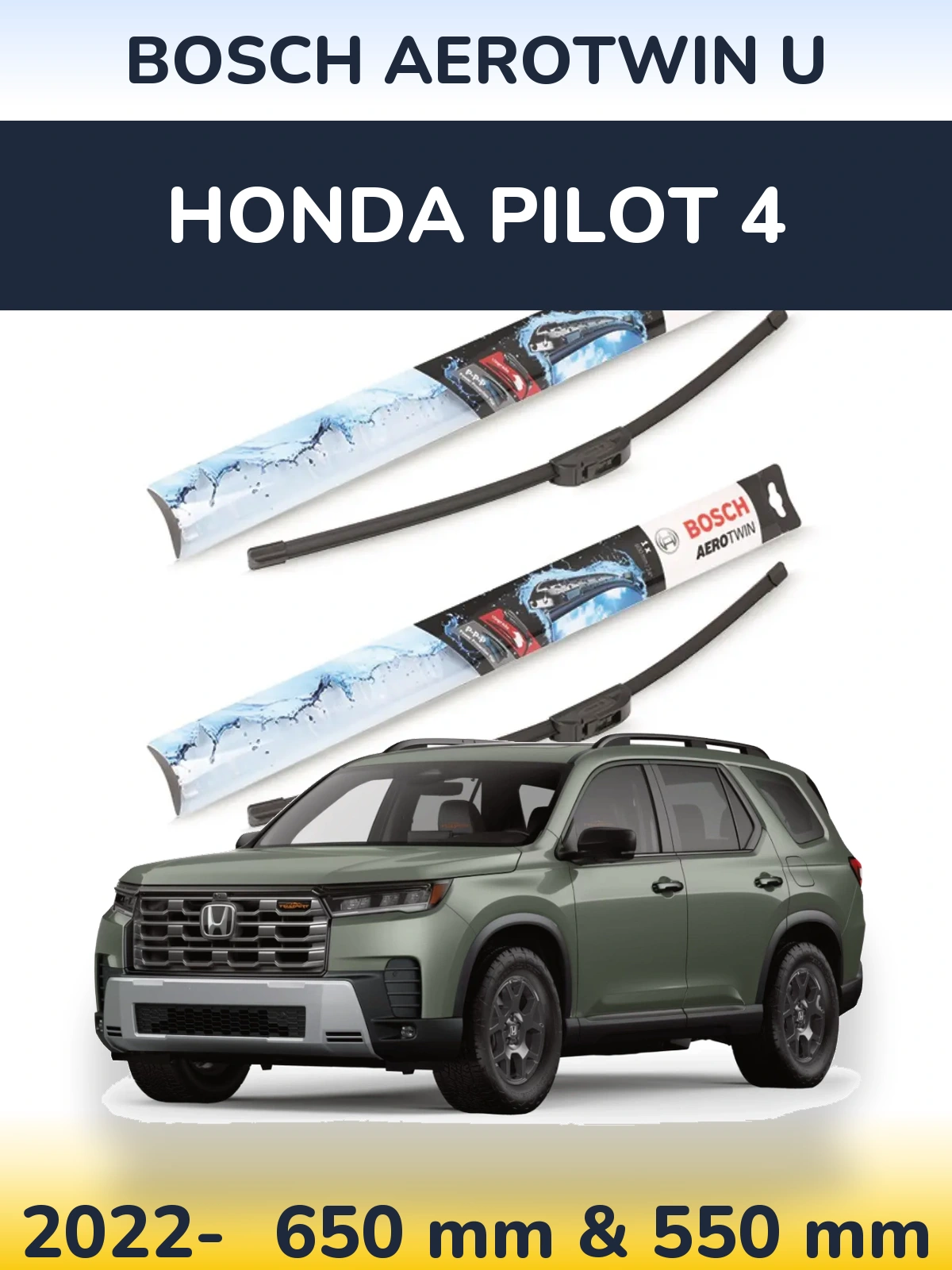 Komplet przednich wycieraczek BOSCH AeroTwin U 650 & 550 mm do Honda Pilot 4 2022-2026