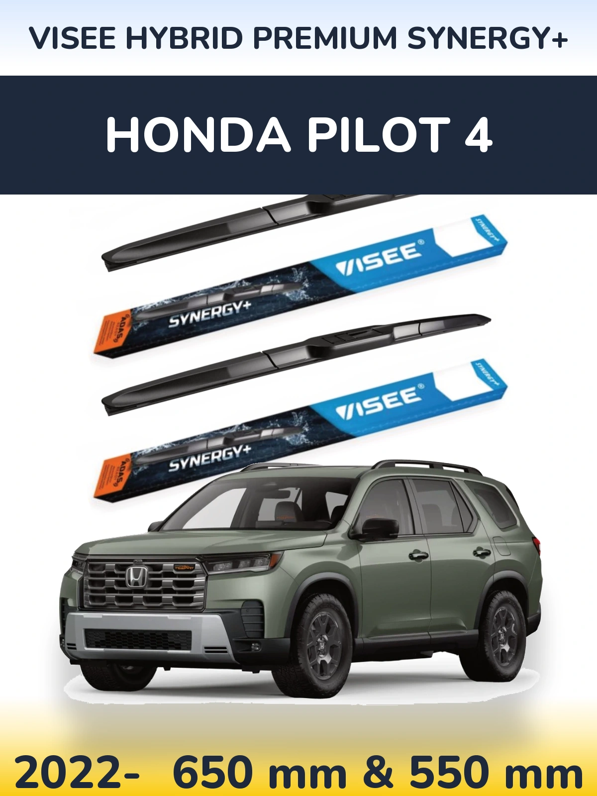 Комплект передних дворников VISEE HYBRID PREMIUM SYNERGY+ 650 & 550 мм для Honda Pilot 4 2022-2026