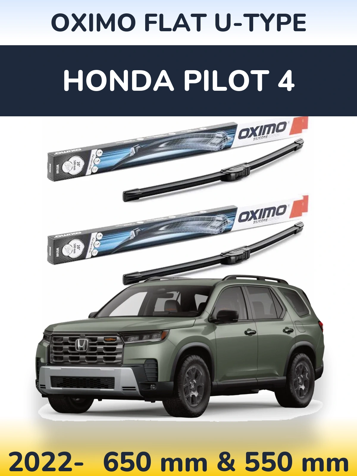Komplet przednich wycieraczek Oximo Flat U-type 650 & 550 mm do Honda Pilot 4 2022-2026
