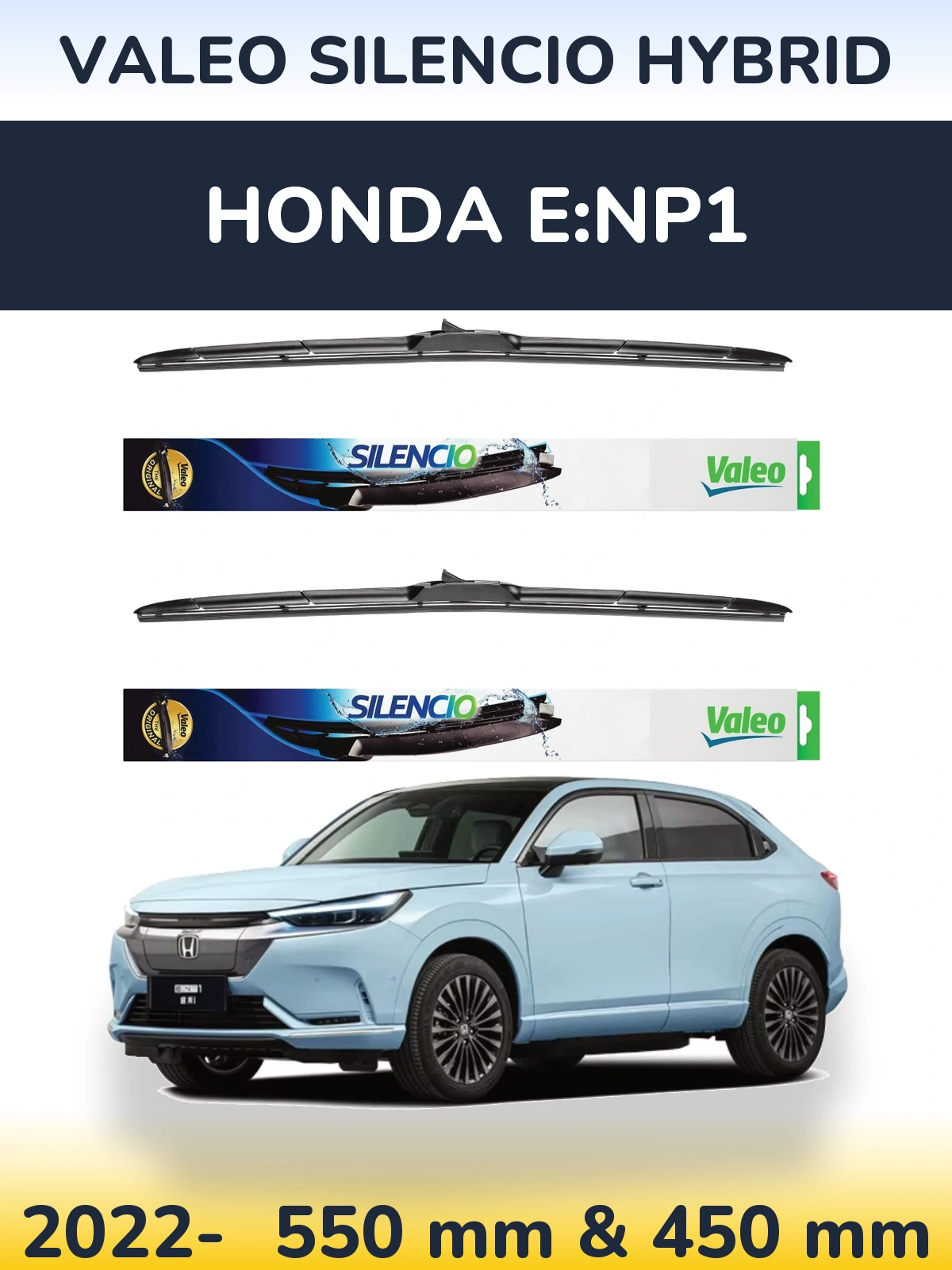 Komplet przednich wycieraczek Valeo Silencio Hybrid 550 & 450 mm do Honda e:NP1 2022-2026