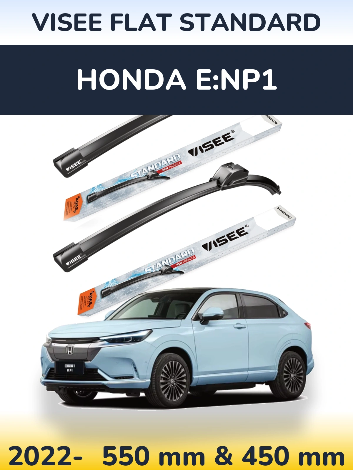 Komplet przednich wycieraczek VISEE FLAT STANDARD 550 & 450 mm do Honda e:NP1 2022-2026