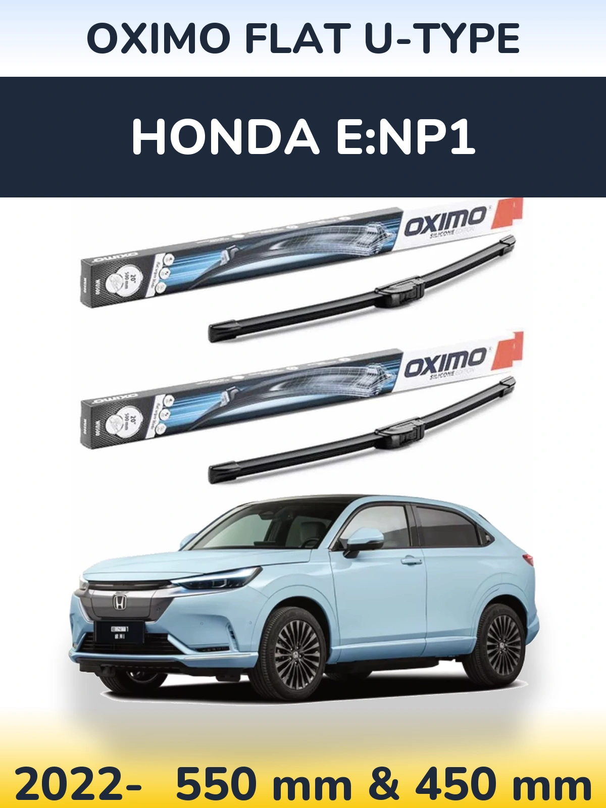 Комплект передних дворников Oximo Flat U-type 550 & 450 мм для Honda e:NP1 2022-2026