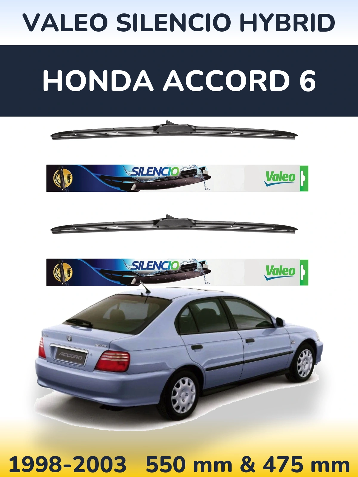 Komplet przednich wycieraczek Valeo Silencio Hybrid 550 & 475 mm do Honda Accord 6 1998-2003