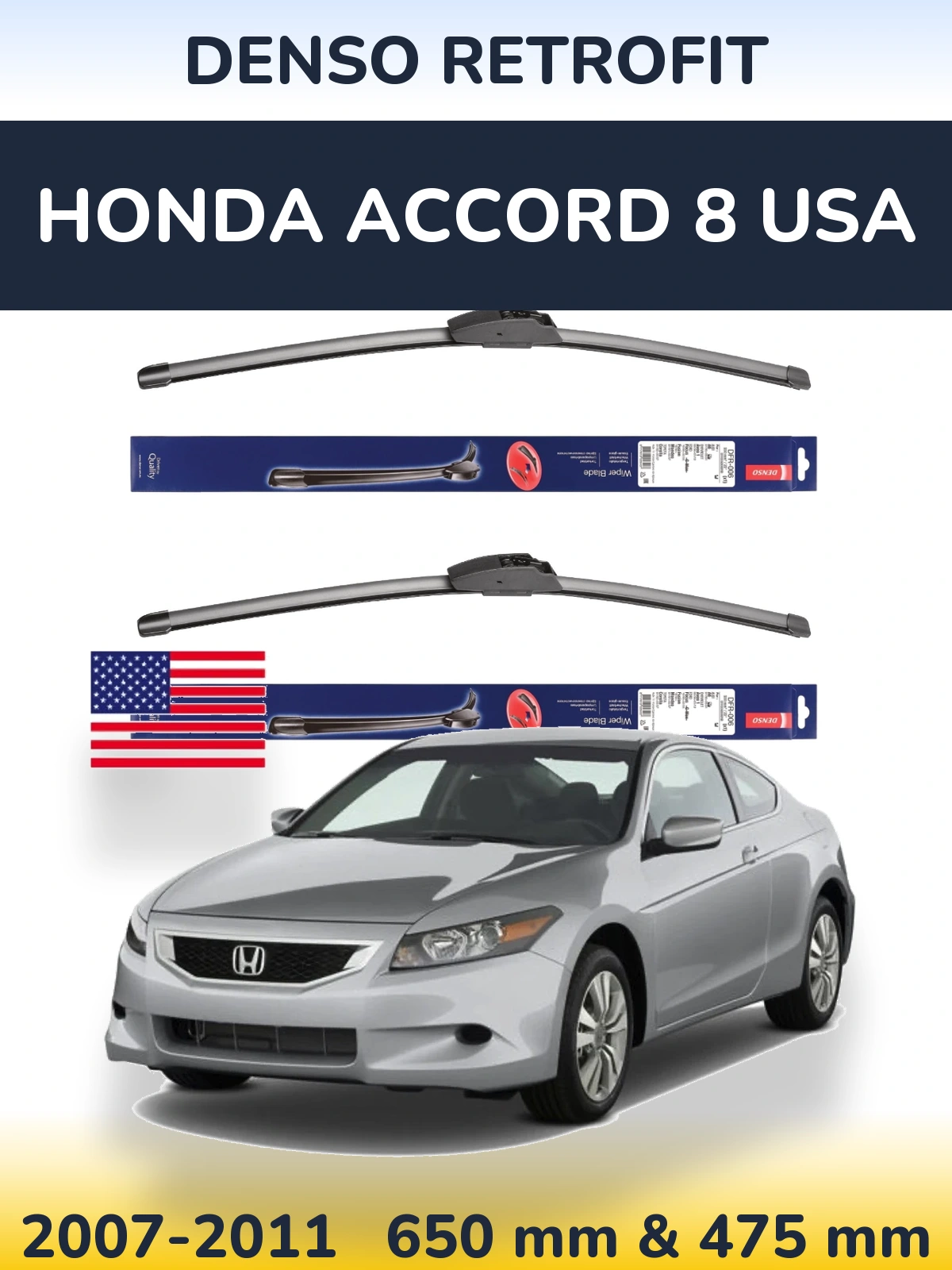 Komplet przednich wycieraczek Denso Retrofit 650 & 475 mm do Honda Accord 8 USA 2007-2011