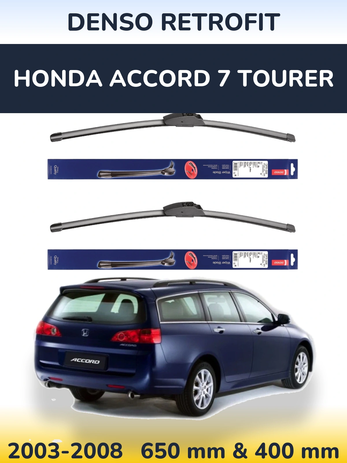 Комплект передних дворников Denso Retrofit 650 & 400 мм для Honda Accord 7 Tourer 2003-2008