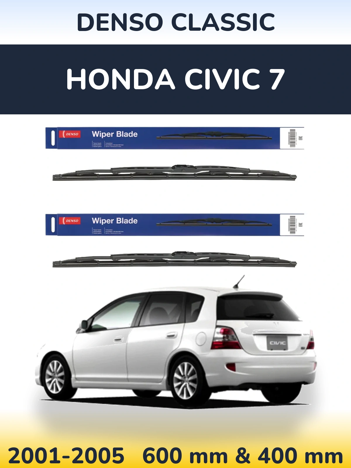 Komplet przednich wycieraczek Denso Classic 600 & 400 mm do Honda Civic 7 2001-2005