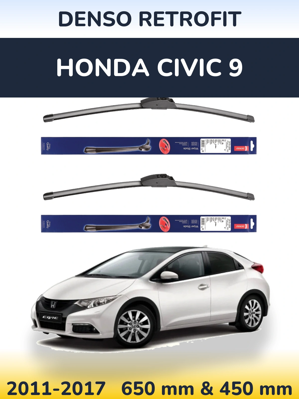 Комплект передних дворников Denso Retrofit 650 & 450 мм для Honda Civic 9 2011-2017