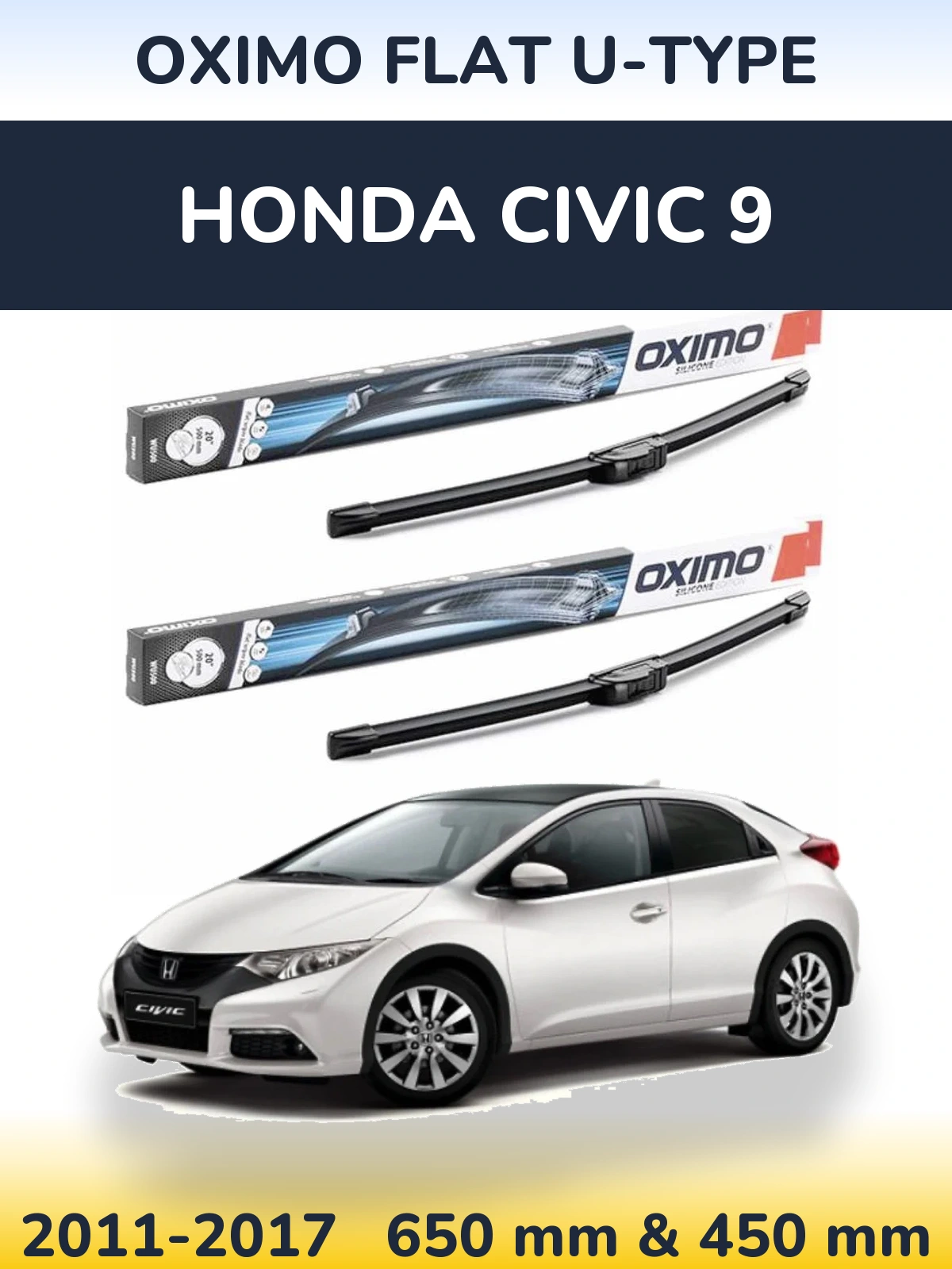 Komplet przednich wycieraczek Oximo Flat U-type 650 & 450 mm do Honda Civic 9 2011-2017