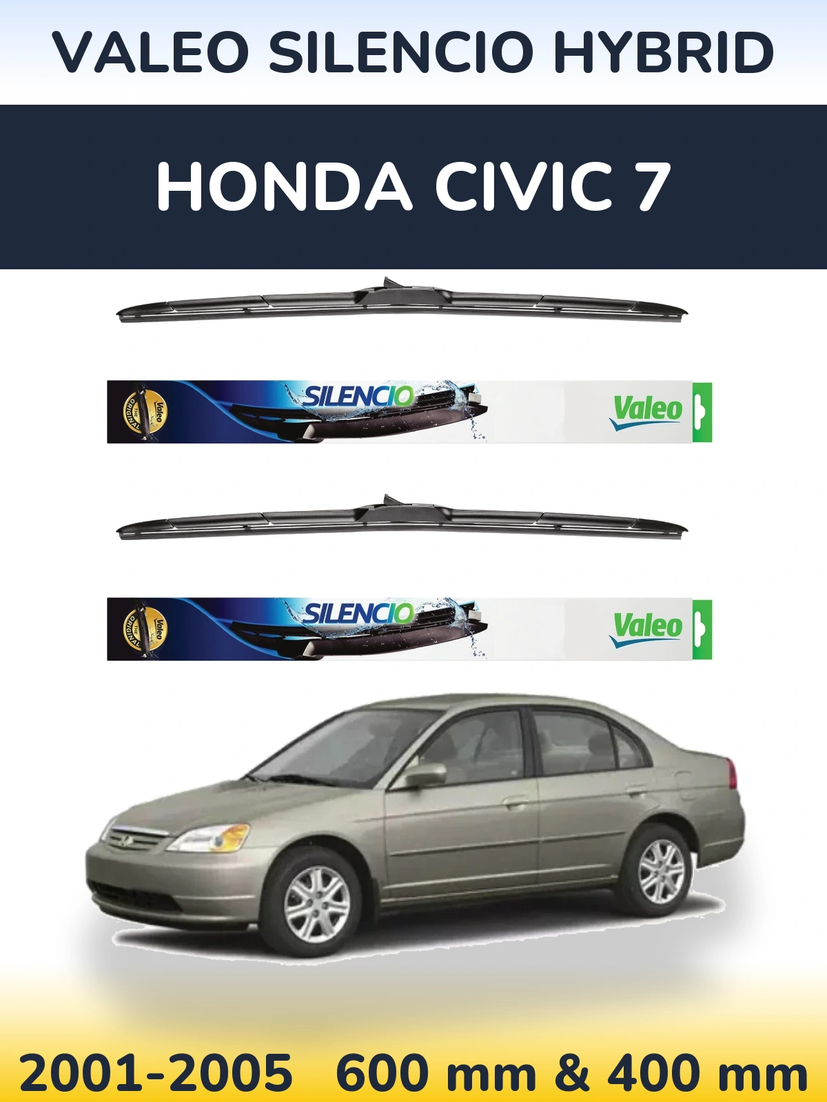 Комплект передних дворников Valeo Silencio Hybrid 600 & 400 мм для Honda Civic 7 2001-2005
