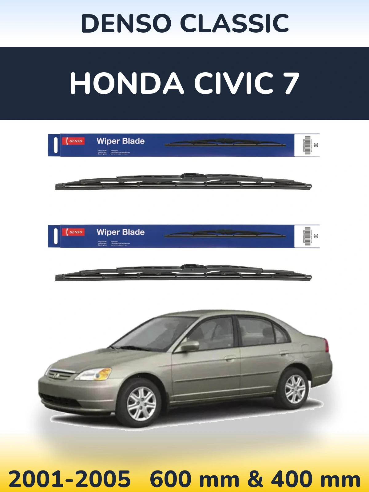 Komplet przednich wycieraczek Denso Classic 600 & 400 mm do Honda Civic 7 2001-2005