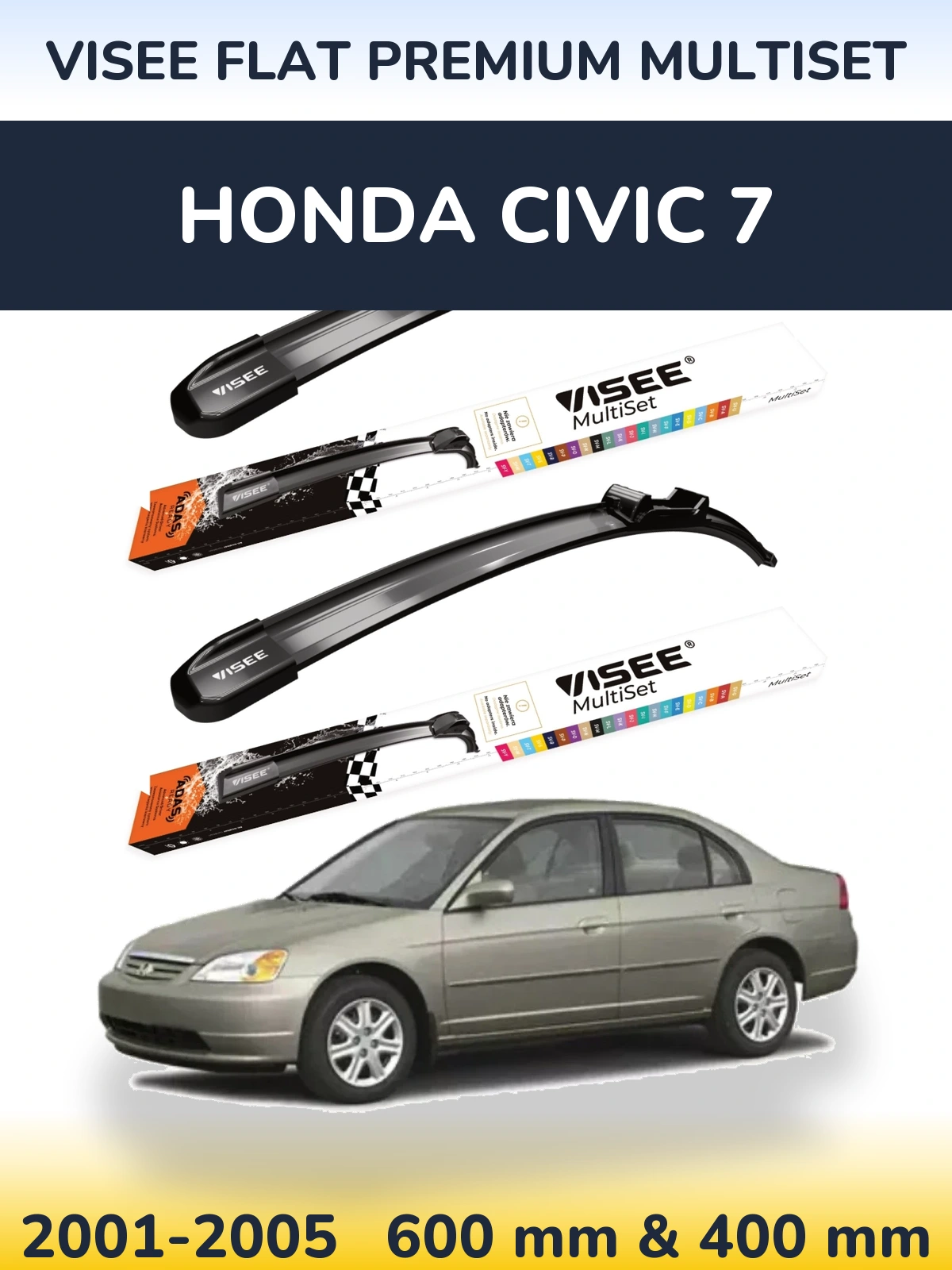 Комплект передних дворников VISEE FLAT PREMIUM MultiSet 600 & 400 мм для Honda Civic 7 2001-2005